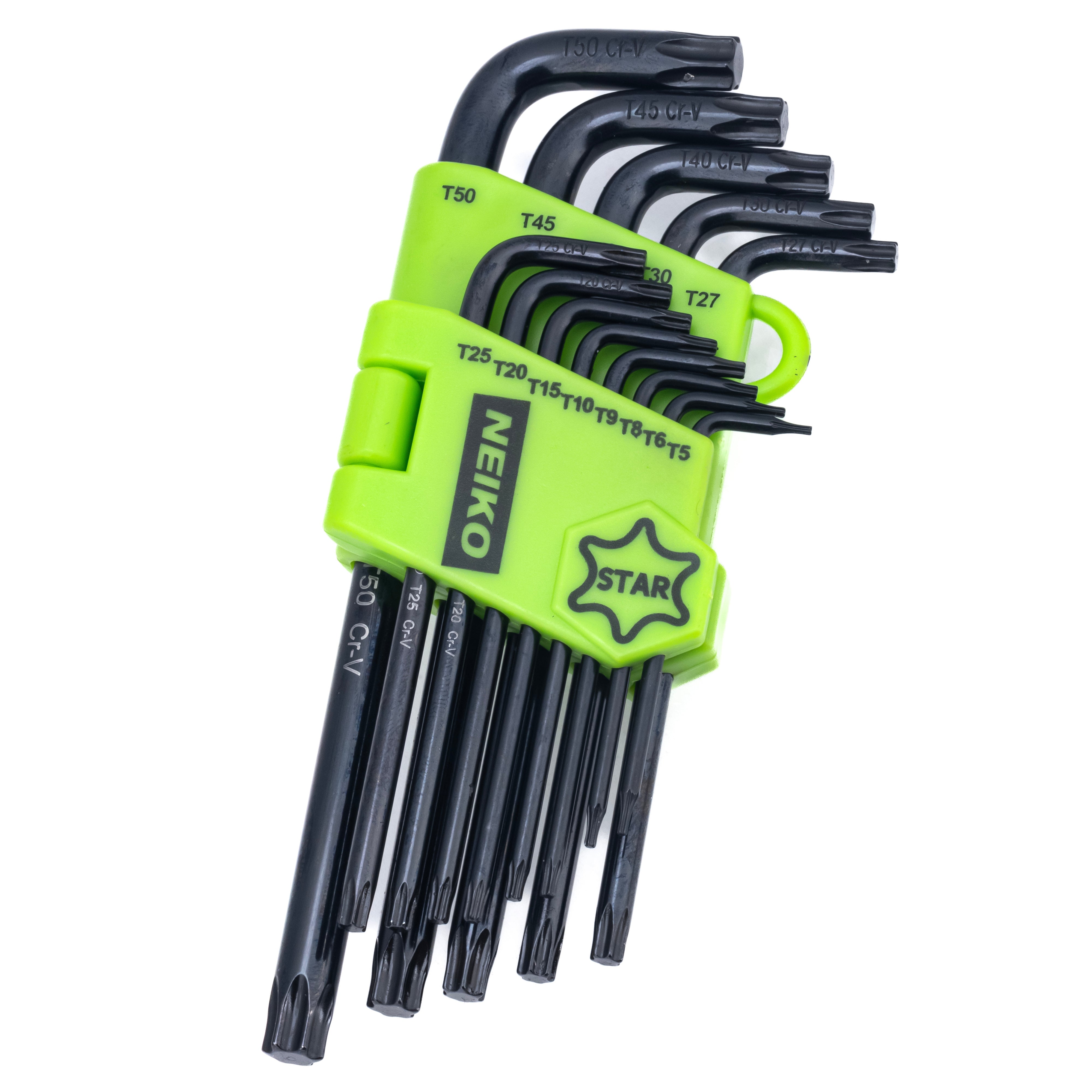 NEIKO 01102A Torx Allen Wrench Set, 13 Piece Key Set, Long Torx Keys T5 to T50, 6 Point Star Wrench Set for Bike Bicycle Repair, Black Oxide Chrome Vanadium, Hanging Storage Case