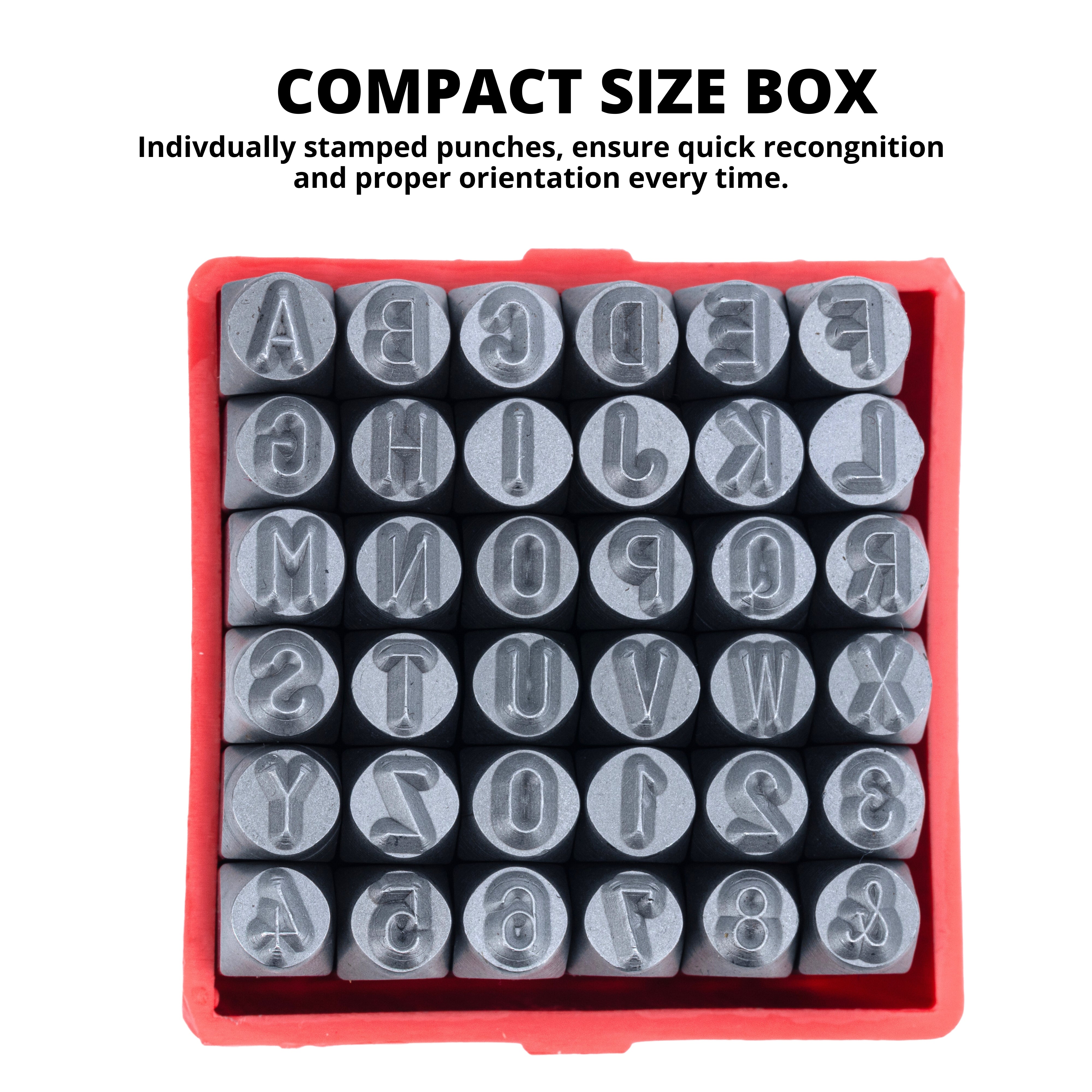 NEIKO 02631A Number and Letter Punch Set with Heat-Treated Steel Punches, Imprinting & Arts and Crafts, 1/8" (3 MM) Shaft, 36 Pc Stamp Set, Uppercase Letter & Number Punch Set (A-Z / 0-8 / "&")