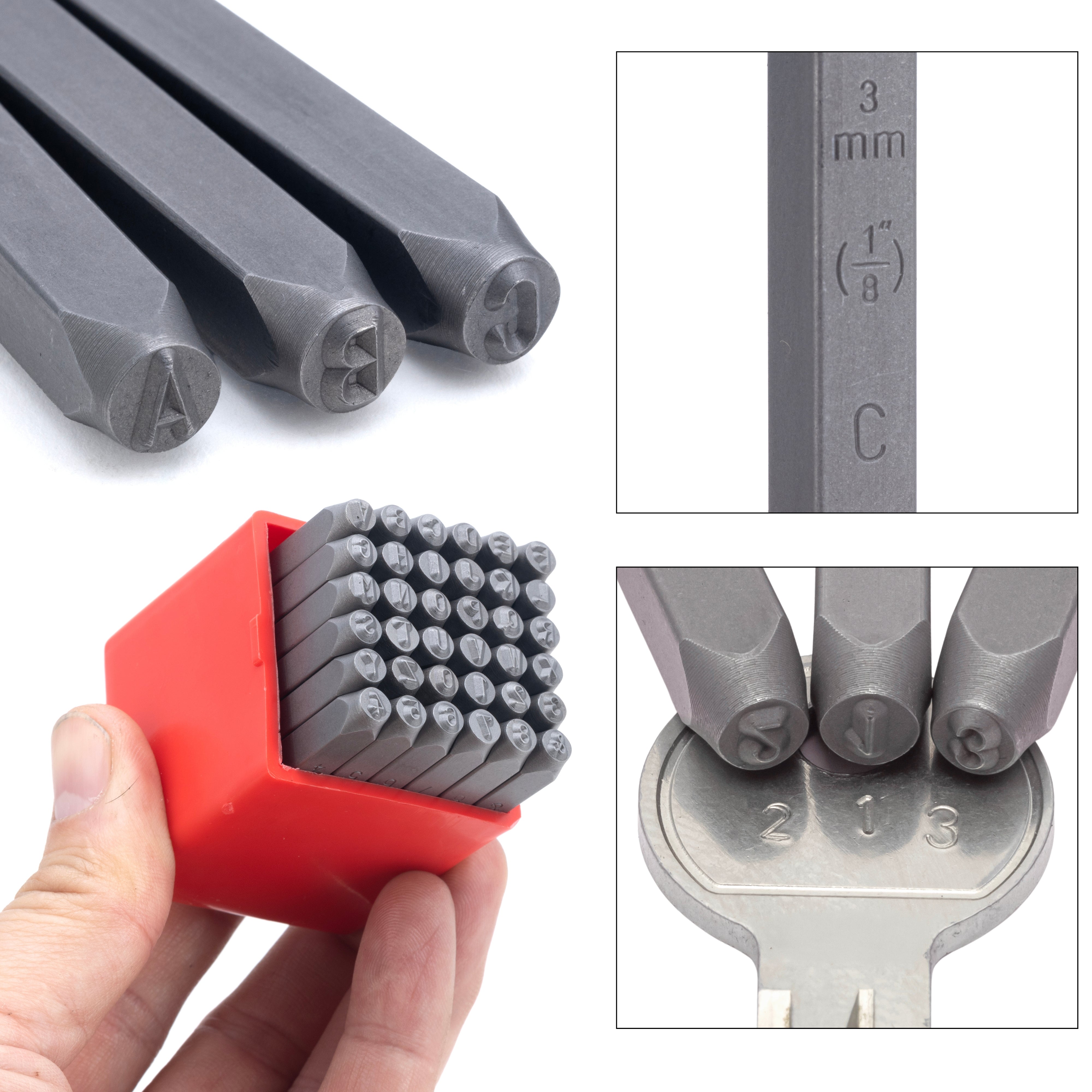 NEIKO 02631A Number and Letter Punch Set with Heat-Treated Steel Punches, Imprinting & Arts and Crafts, 1/8" (3 MM) Shaft, 36 Pc Stamp Set, Uppercase Letter & Number Punch Set (A-Z / 0-8 / "&")