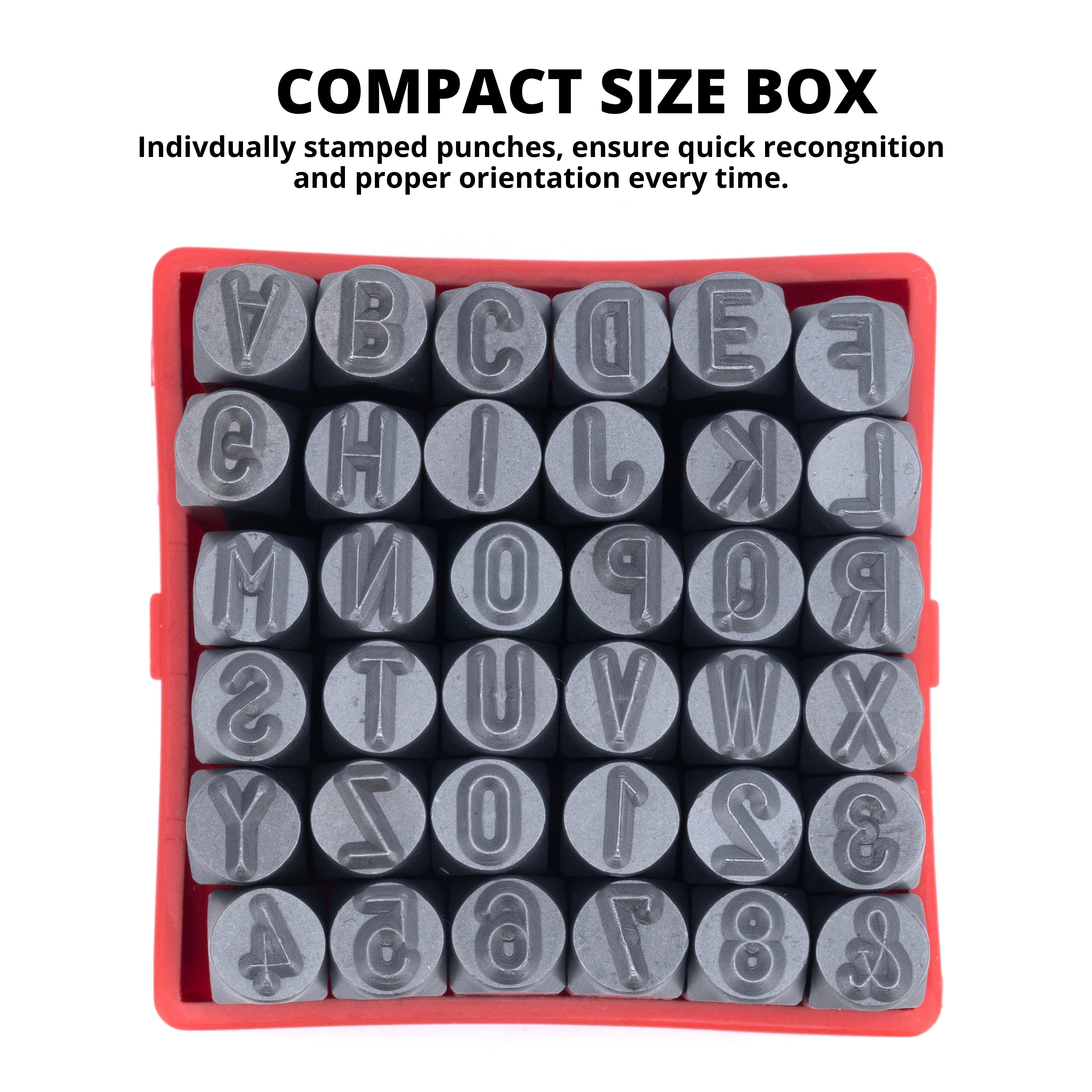 NEIKO 02633A Number and Letter Punch Set with Heat-Treated Steel Punches, Imprinting & Arts and Crafts, 3/16" (5 MM) Shaft, 36 Pc Stamp Set, Uppercase Letter & Number Punch Set (A-Z / 0-8 / "&")