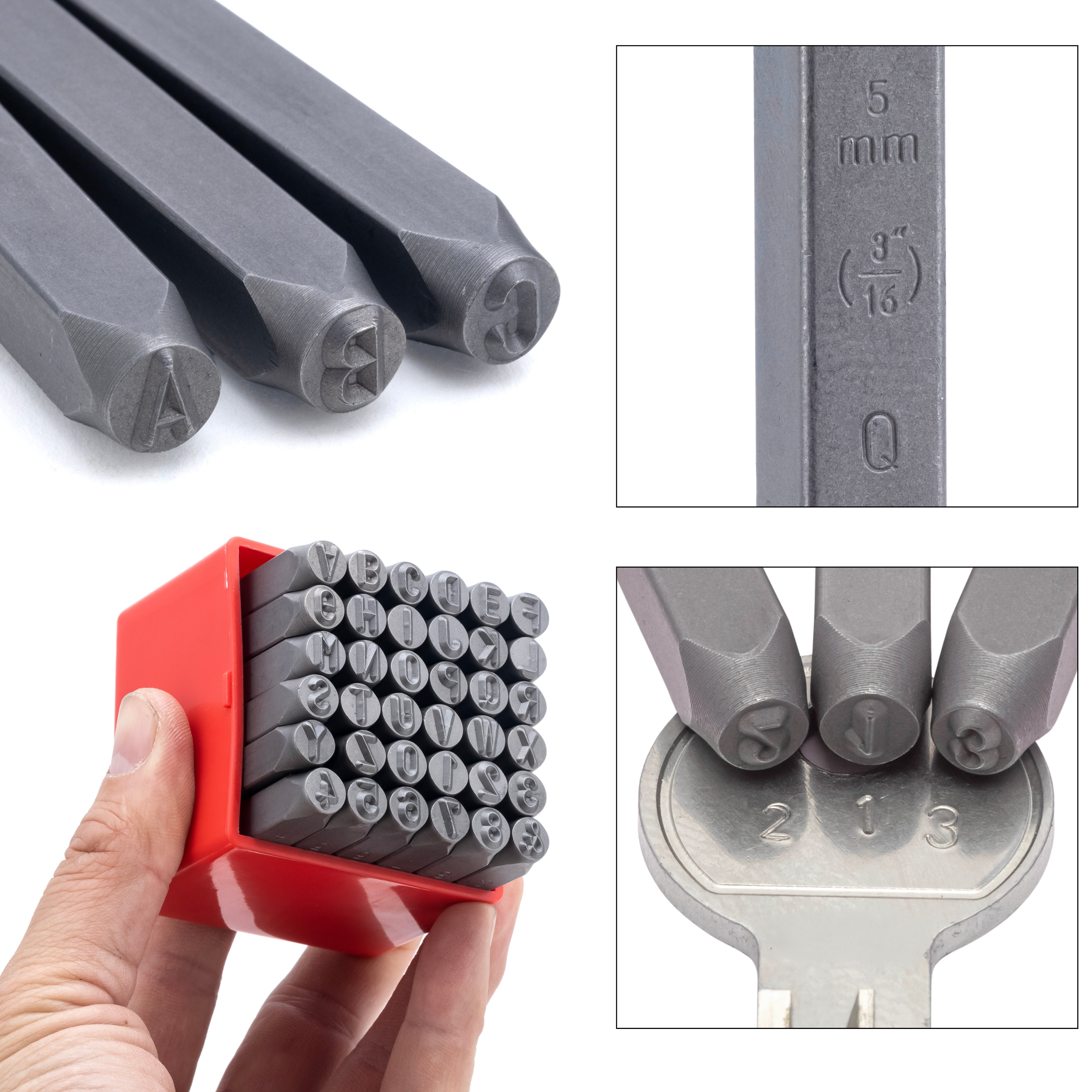 NEIKO 02633A Number and Letter Punch Set with Heat-Treated Steel Punches, Imprinting & Arts and Crafts, 3/16" (5 MM) Shaft, 36 Pc Stamp Set, Uppercase Letter & Number Punch Set (A-Z / 0-8 / "&")