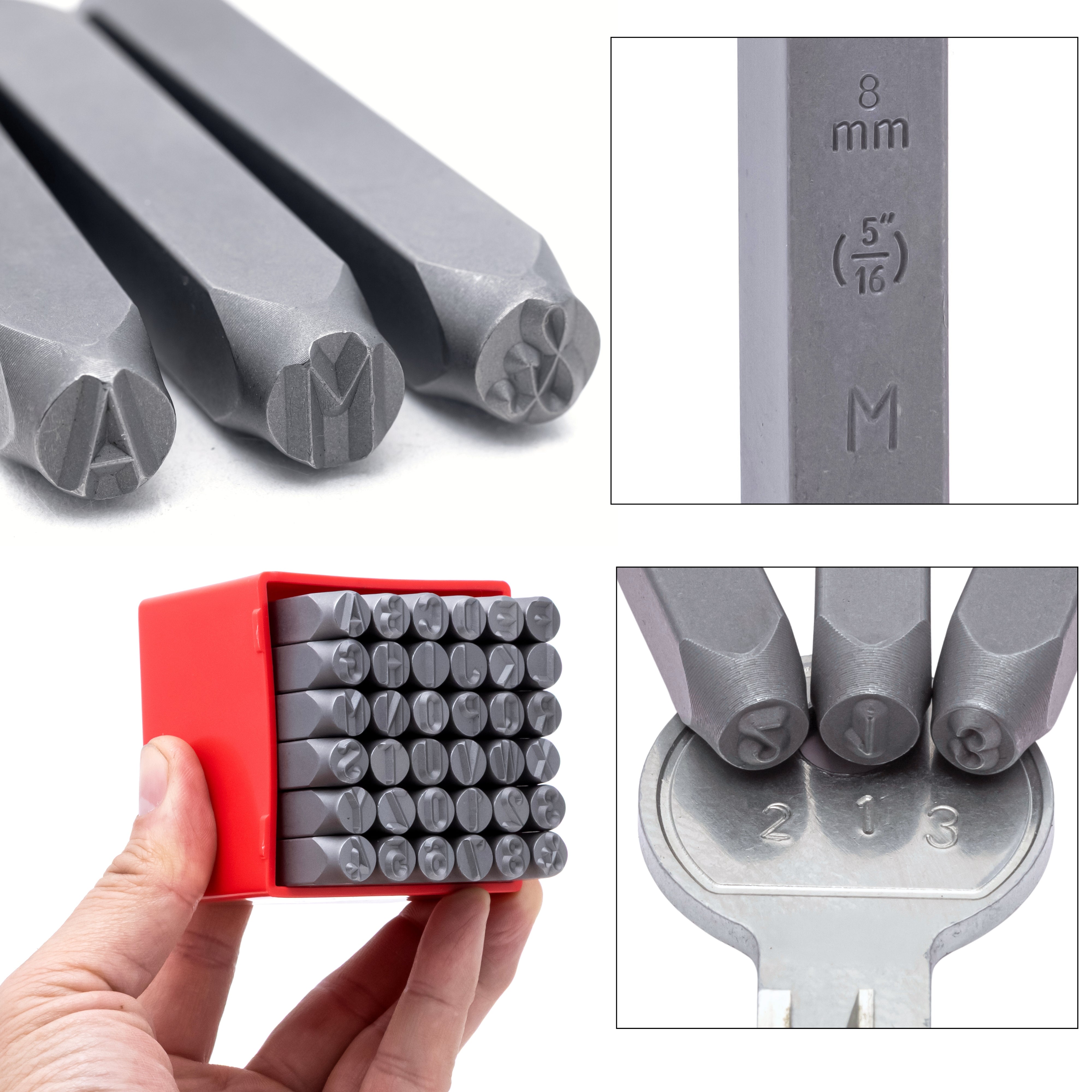 NEIKO 02625A Number and Letter Punch Set with Heat-Treated Steel Punches, Imprinting & Arts and Crafts, 5/16" (8MM) Shaft, 36 Pc Stamp Set, Uppercase Letter & Number Punch Set (A-Z / 0-8 / "&" Symbol)