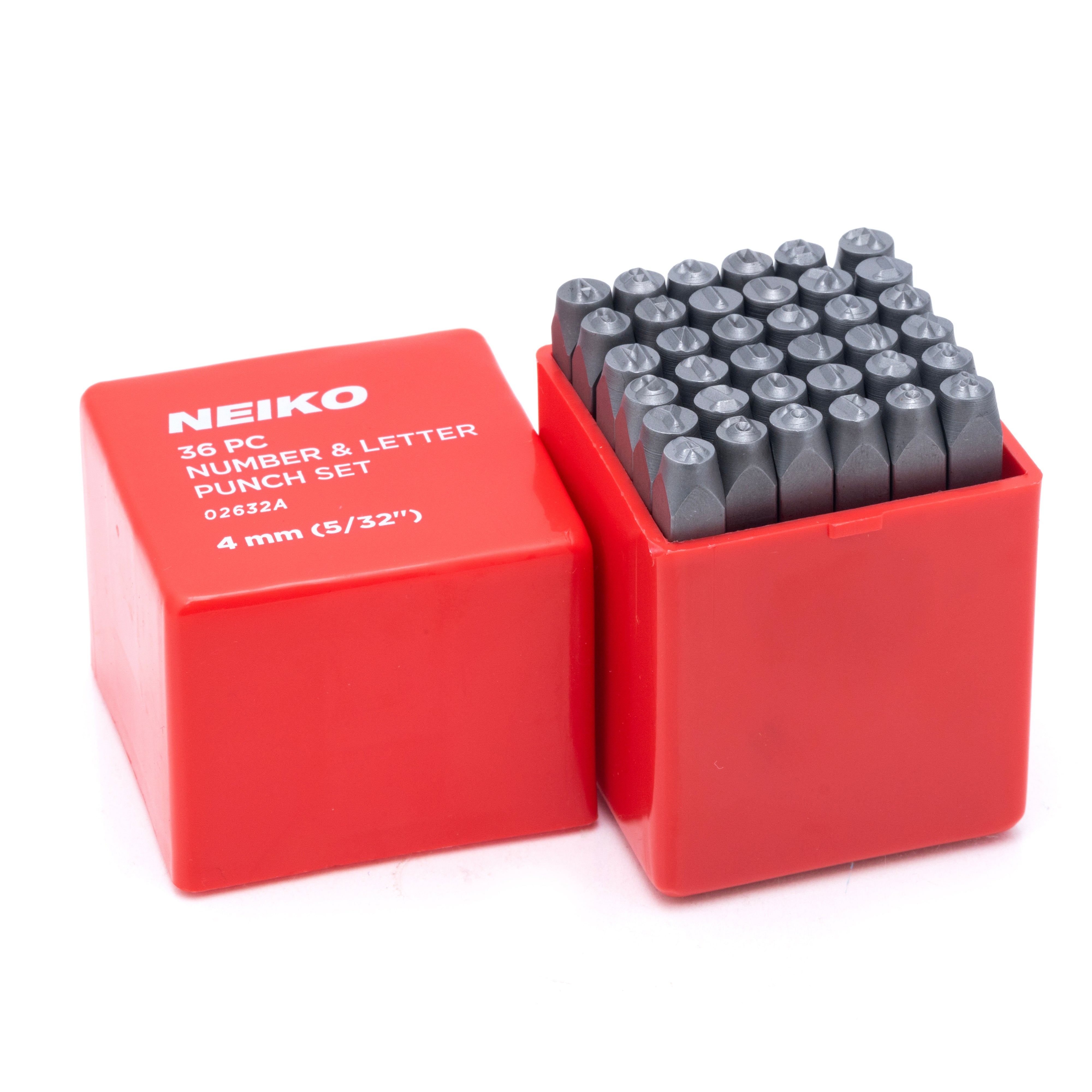 NEIKO 02632A Number and Letter Punch Set with Heat-Treated Steel Punches, Imprinting & Arts and Crafts, 5/32" (4 MM) Shaft, 36 Pc Stamp Set, Uppercase Letter & Number Punch Set (A-Z / 0-8 / "&")