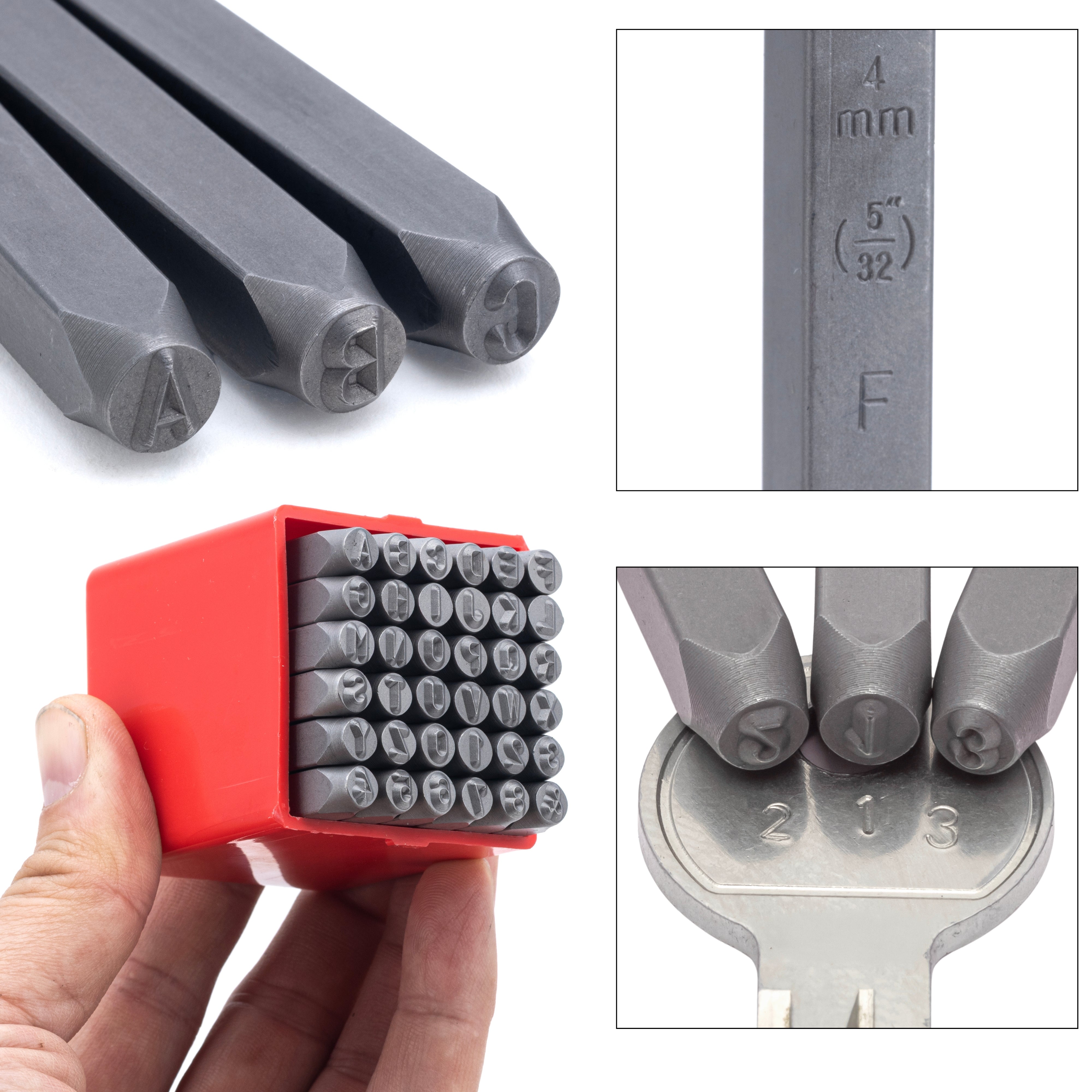 NEIKO 02632A Number and Letter Punch Set with Heat-Treated Steel Punches, Imprinting & Arts and Crafts, 5/32" (4 MM) Shaft, 36 Pc Stamp Set, Uppercase Letter & Number Punch Set (A-Z / 0-8 / "&")