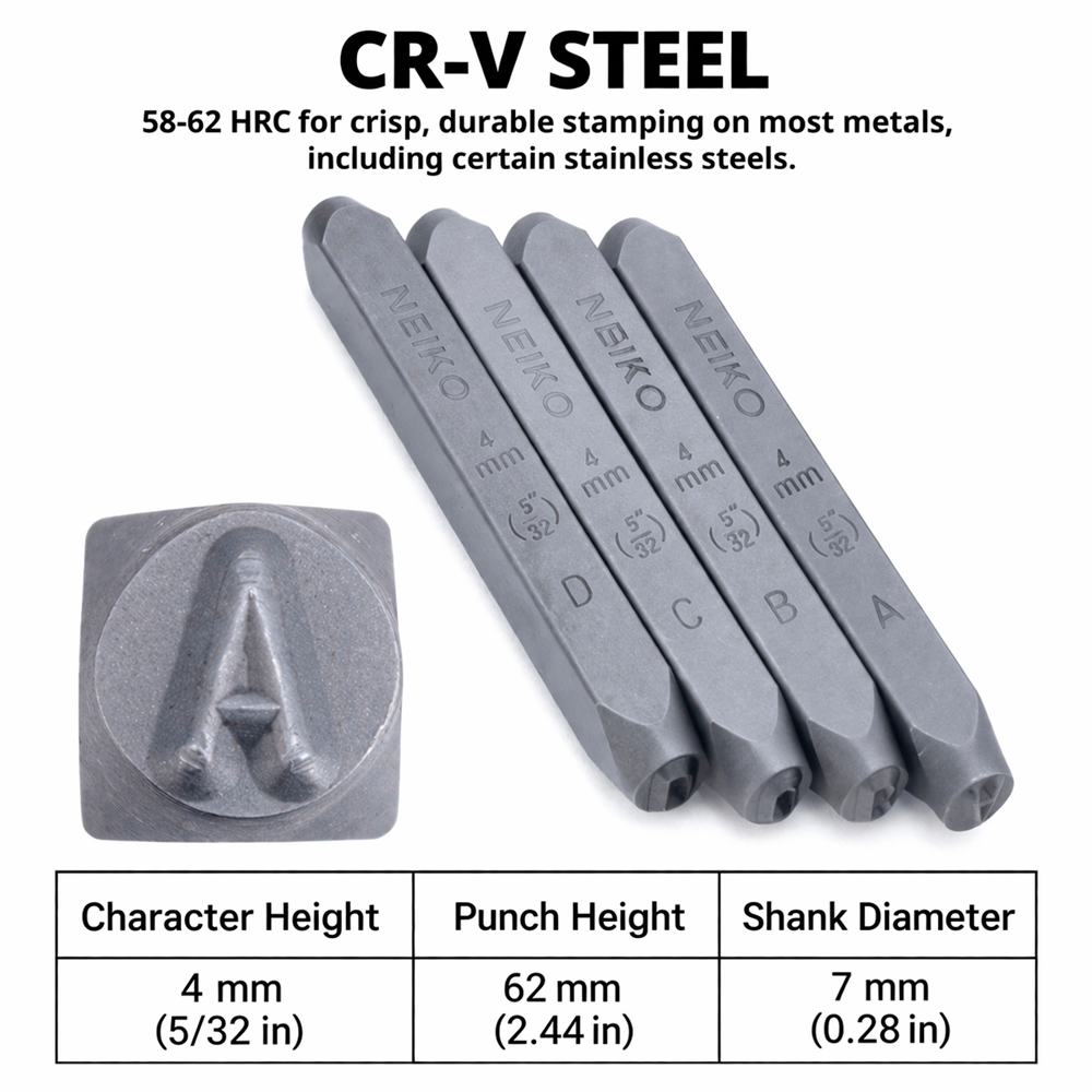 NEIKO 02632A Number and Letter Punch Set with Heat-Treated Steel Punches, Imprinting & Arts and Crafts, 5/32" (4 MM) Shaft, 36 Pc Stamp Set, Uppercase Letter & Number Punch Set (A-Z / 0-8 / "&")