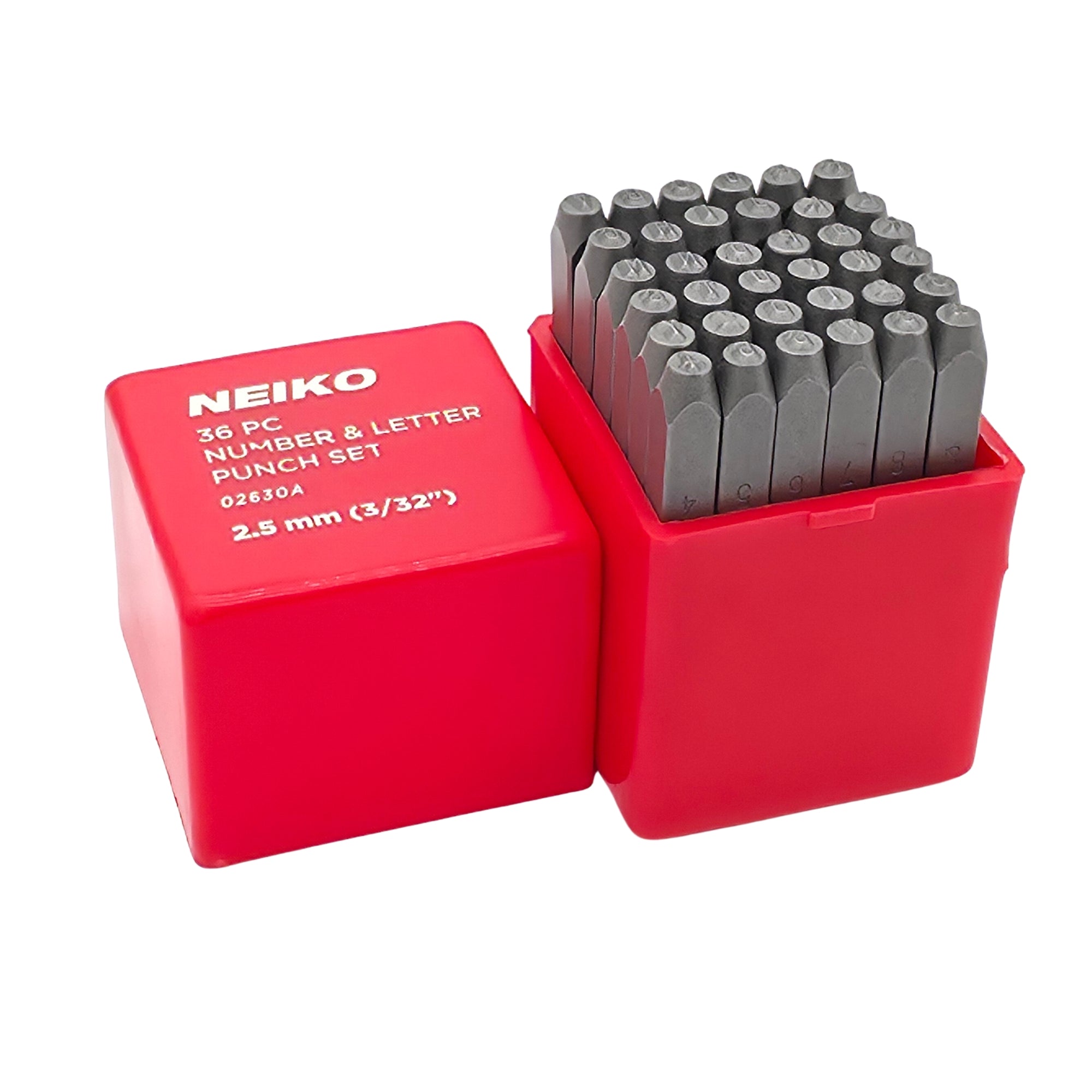 NEIKO 02630A Number and Letter Punch Set with Heat-Treated Steel Punches, Imprinting & Arts and Crafts, 3/32" (2.5MM) Shaft, 36 Pc Stamp Set, Uppercase Letter & Number Punch Set (A-Z / 0-8 / "&")