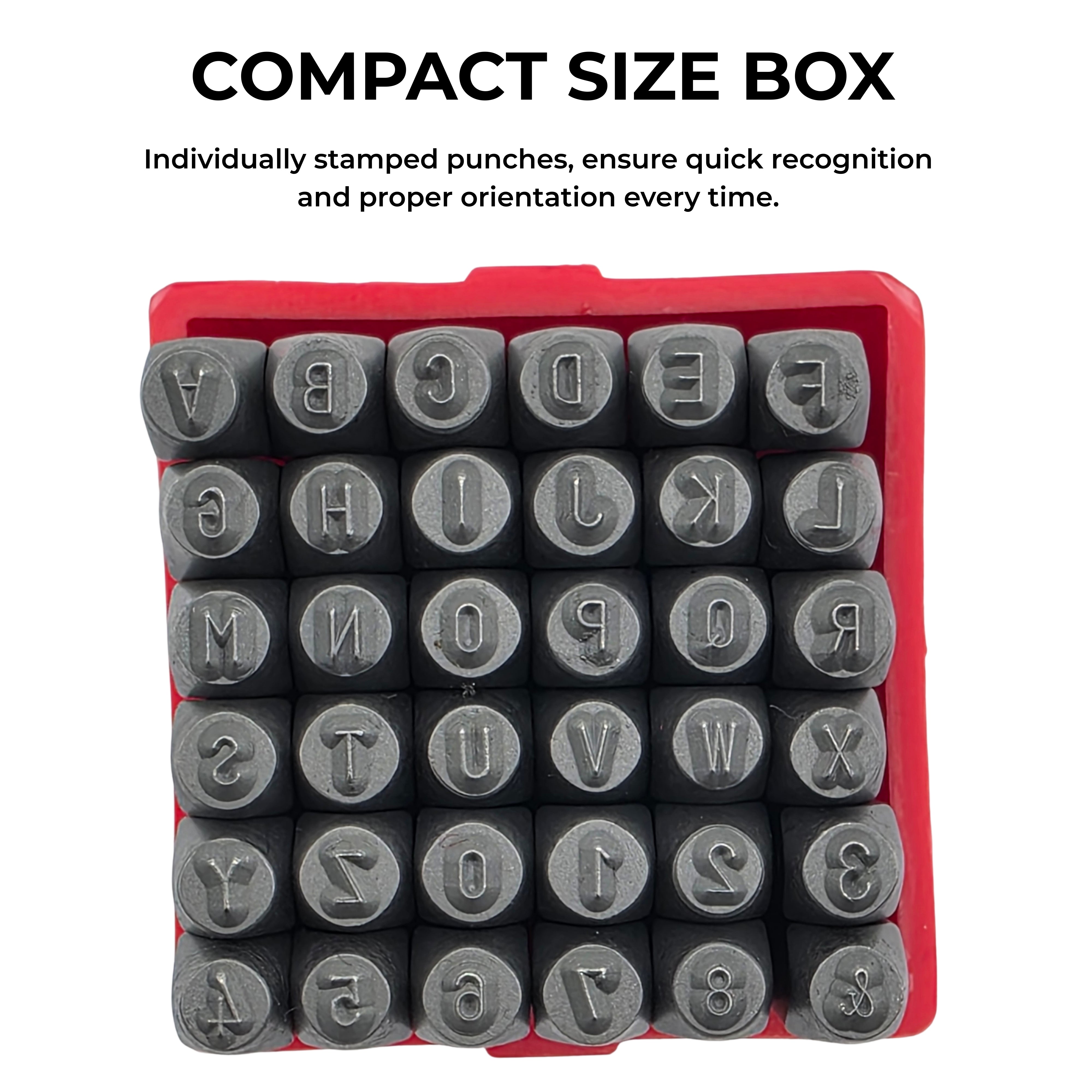 NEIKO 02630A Number and Letter Punch Set with Heat-Treated Steel Punches, Imprinting & Arts and Crafts, 3/32" (2.5MM) Shaft, 36 Pc Stamp Set, Uppercase Letter & Number Punch Set (A-Z / 0-8 / "&")