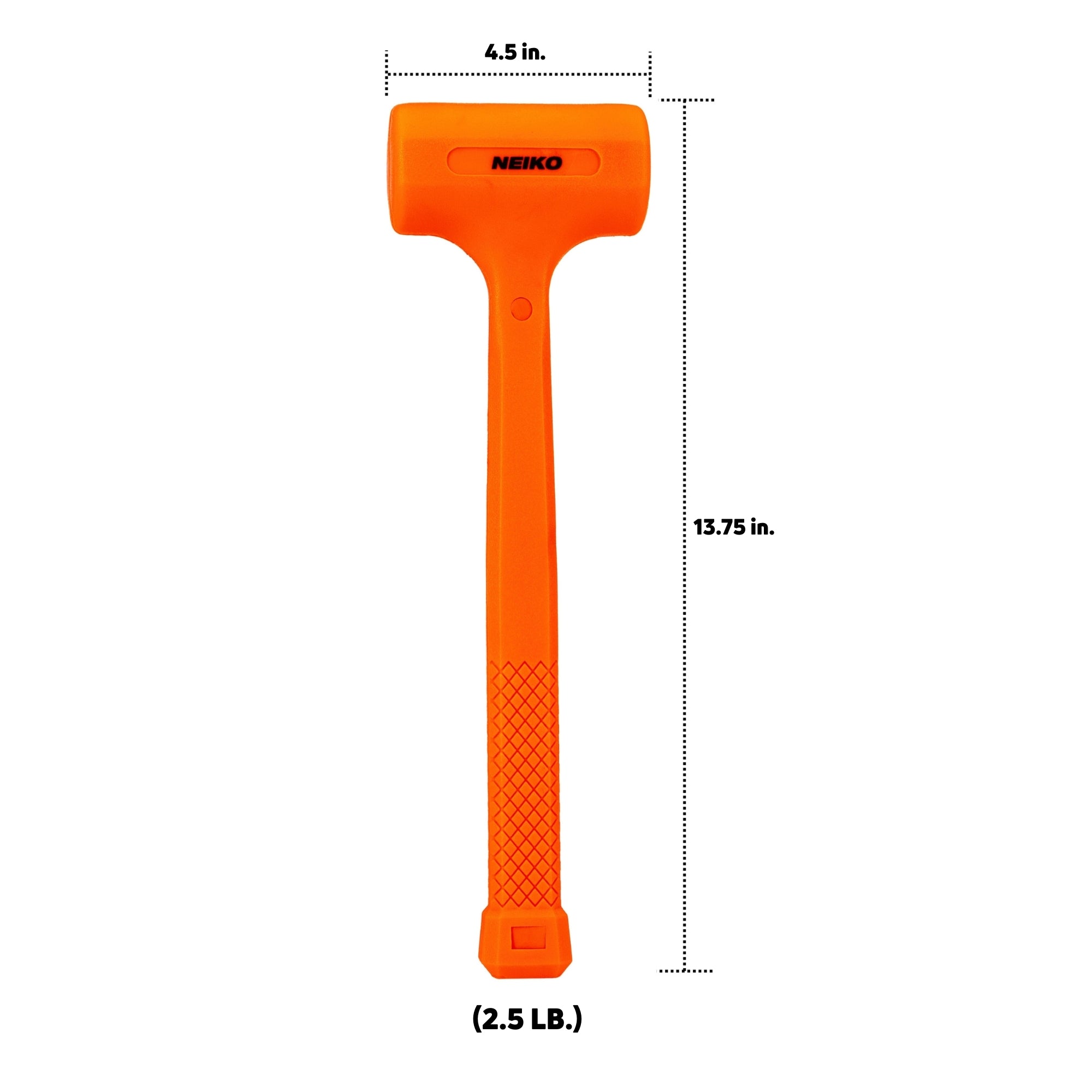 NEIKO 02844A Dead Blow Hammer, 2.5 Pounds, Neon Orange Deadblow Hammers, Mallet, Spark and Rebound Resistant, Unibody Molded, Soft Blow Rubber, Checkered Grip, Steel Shot and Core