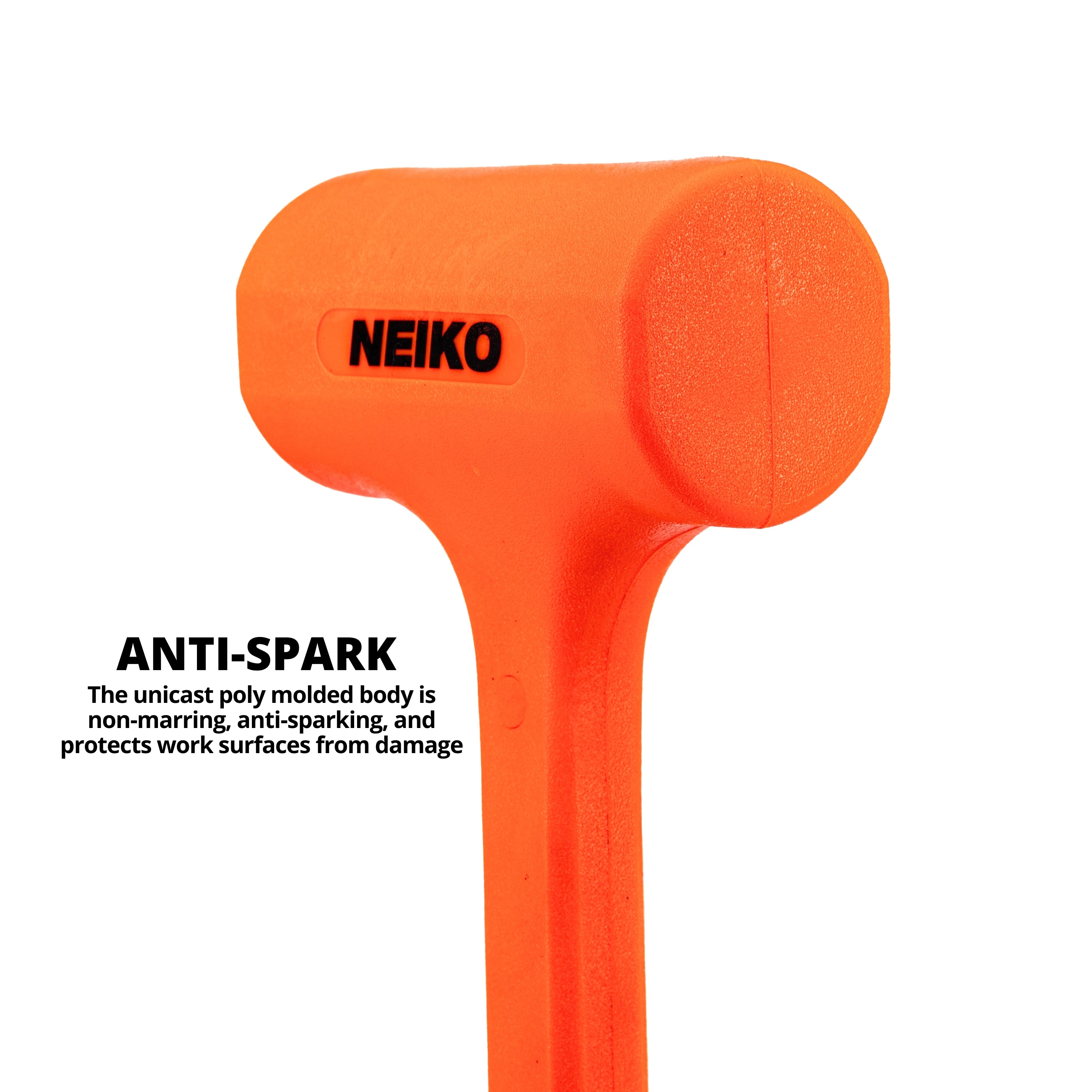 NEIKO 02843A Dead Blow Hammer, 1.5 Pounds, Neon Orange Deadblow Hammers, Mallet, Spark and Rebound Resistant, Unibody Molded, Soft Blow Rubber, Checkered Grip, Steel Shot and Core