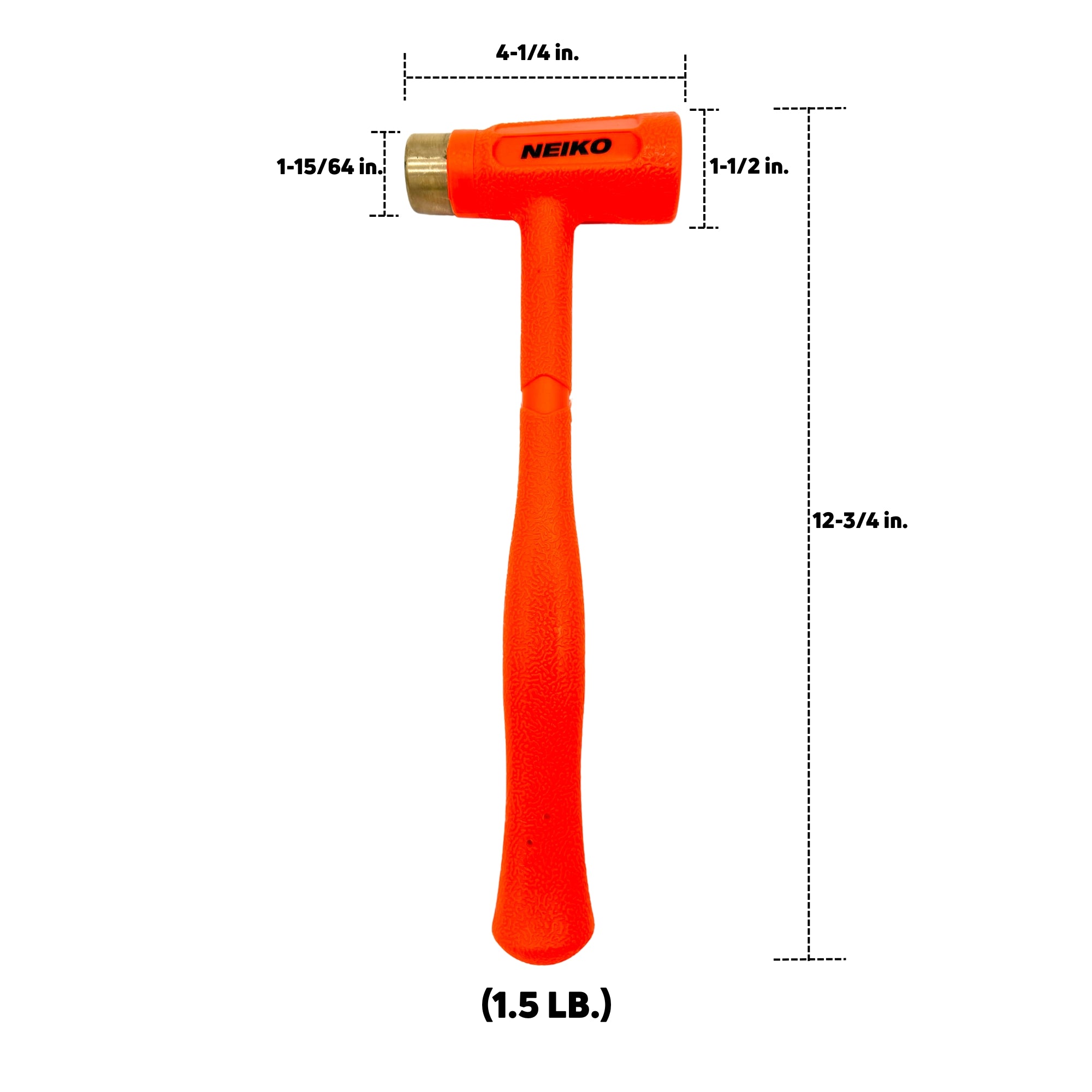 NEIKO 02871A Dead Blow Hammer With Brass Cap, 1.5 Pounds, Neon Orange Deadblow Hammers, Mallet, Spark and Rebound Resistant, Unibody Molded, Soft Blow Rubber, Non Slip Grip, Steel Shot and Core