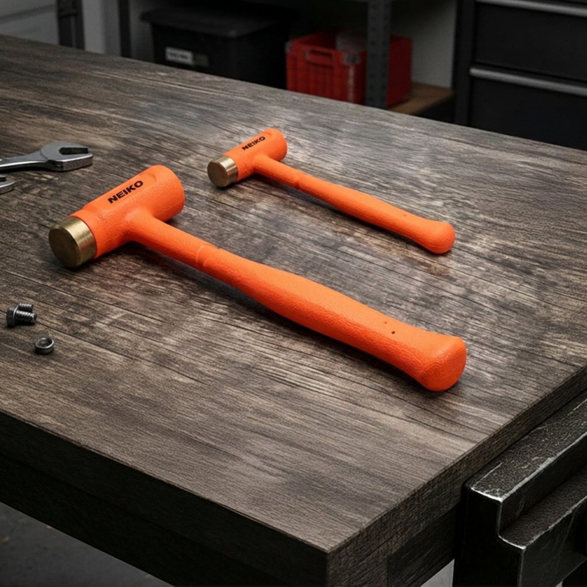NEIKO 02871A Dead Blow Hammer With Brass Cap, 1.5 Pounds, Neon Orange Deadblow Hammers, Mallet, Spark and Rebound Resistant, Unibody Molded, Soft Blow Rubber, Non Slip Grip, Steel Shot and Core