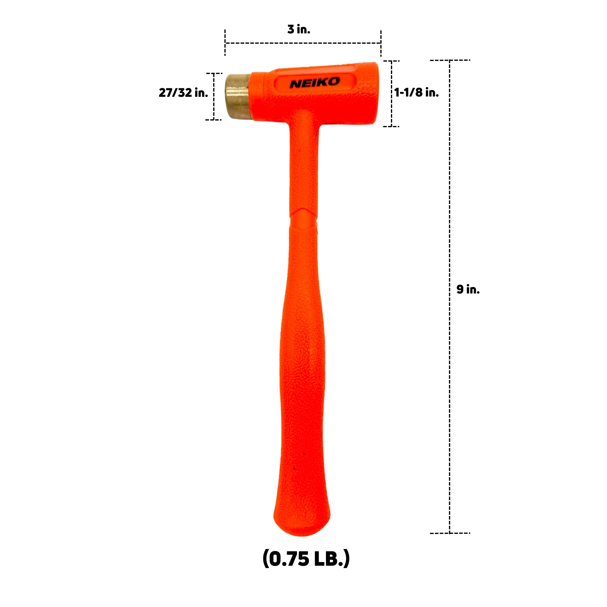 NEIKO 02870A Dead Blow Hammer With Brass Cap, 0.75 Pounds, Neon Orange Deadblow Hammers, Mallet, Spark and Rebound Resistant, Unibody Molded, Soft Blow Rubber, Non Slip Grip, Steel Shot and Core