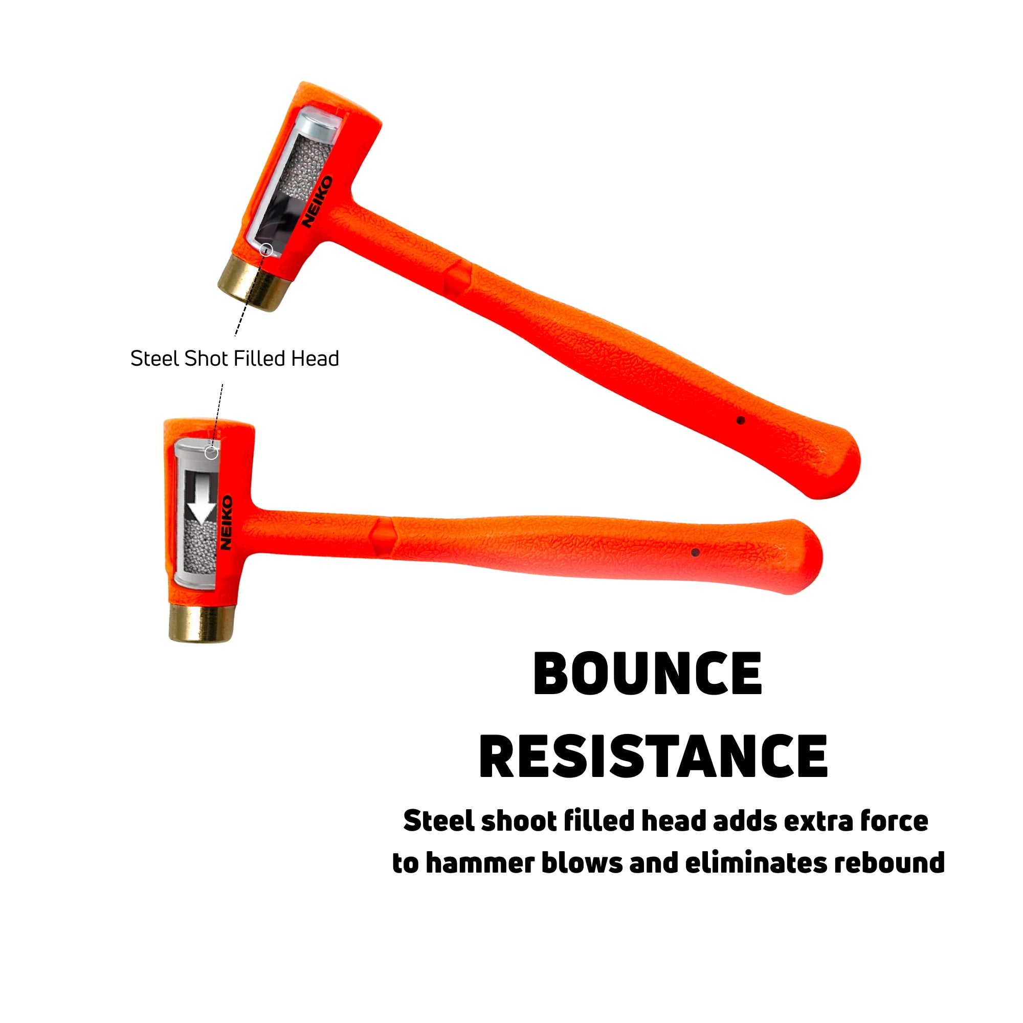 NEIKO 02870A Dead Blow Hammer With Brass Cap, 0.75 Pounds, Neon Orange Deadblow Hammers, Mallet, Spark and Rebound Resistant, Unibody Molded, Soft Blow Rubber, Non Slip Grip, Steel Shot and Core