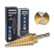 NEIKO 10610A Step Drill Bit, 12 Steps 3/16" to 7/8" Straight High Speed Steel, Titanium Nitride Coated, 1/4" Quick Change Step Bits for Steel, Metal, Wood, Plastic, Unibit Cone Drill Bits, Two Flute