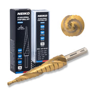 NEIKO 10600A Step Drill Bit, 13 Steps 1/8" to 1/2" Spiral High Speed Steel, Titanium Nitride Coated, 1/4" Tri Flat Step Bits for Steel, Metal, Wood, Plastic, Unibit Cone Drill Bits, Two Flute