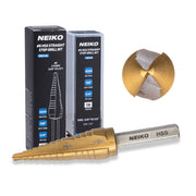 NEIKO 10614A Step Drill Bit, 2 Steps 3/8" to 1/2" Straight High Speed Steel, Titanium Nitride Coated, 1/4" Tri Flat Step Bits for Steel, Metal, Wood, Plastic, Unibit Cone Drill Bits, Two Flute