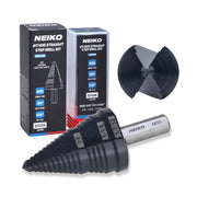 NEIKO 10634B Step Drill Bit, 3 Steps 7/8" to 1-7/32" Straight M35 Cobalt, AlTiSiN Coated, 3/8" Tri-Flat Step Bits for Steel, Metal, Wood, Plastic, Unibit Cone Drill Bits, Two Flute