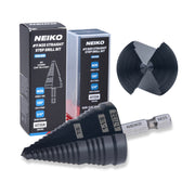 NEIKO 10636B Step Drill Bit, 3 Steps 7/8" to 1-7/32" Straight M35 Cobalt, AlTiSiN Coated, 1/4" Quick Change Step Bits for Steel, Metal, Wood, Plastic, Unibit Cone Drill Bits, Two Flute