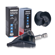 NEIKO 10637B Step Drill Bit, 3 Steps 7/8" to 1-7/32" Spiral M35 Cobalt, AlTiSiN Coated, 1/4" Quick Change Step Bits for Steel, Metal, Wood, Plastic, Unibit Cone Drill Bits, Two Flute