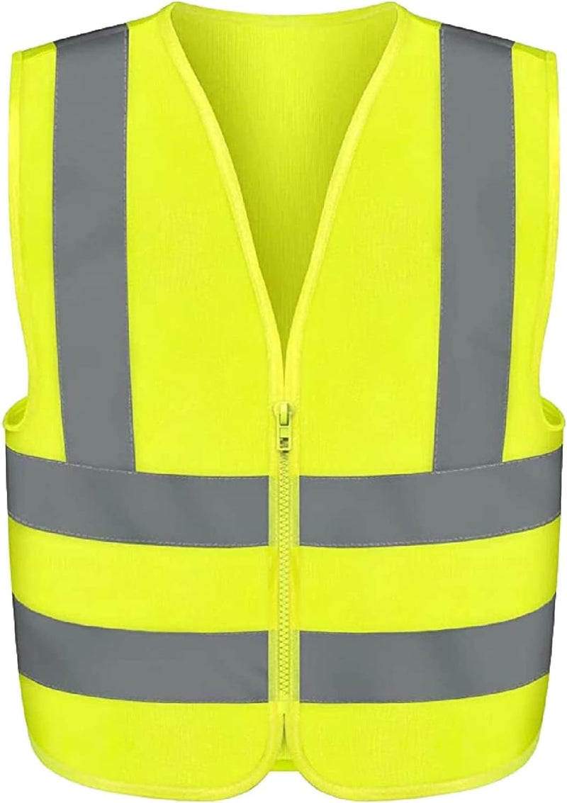 NEIKO 54068A Safety Vest, Size XX-Small for Kids, High Visibility Vest with Reflective Strips, Neon Yellow Vest, Zipper Front, Reflective Vest For Men and Women, Work Vest, Security Vest and Hi Vis