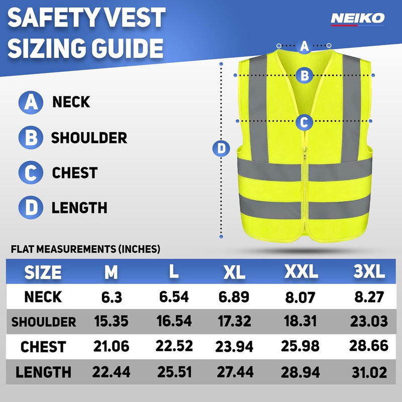 NEIKO 54068A Safety Vest, Size XX-Small for Kids, High Visibility Vest with Reflective Strips, Neon Yellow Vest, Zipper Front, Reflective Vest For Men and Women, Work Vest, Security Vest and Hi Vis