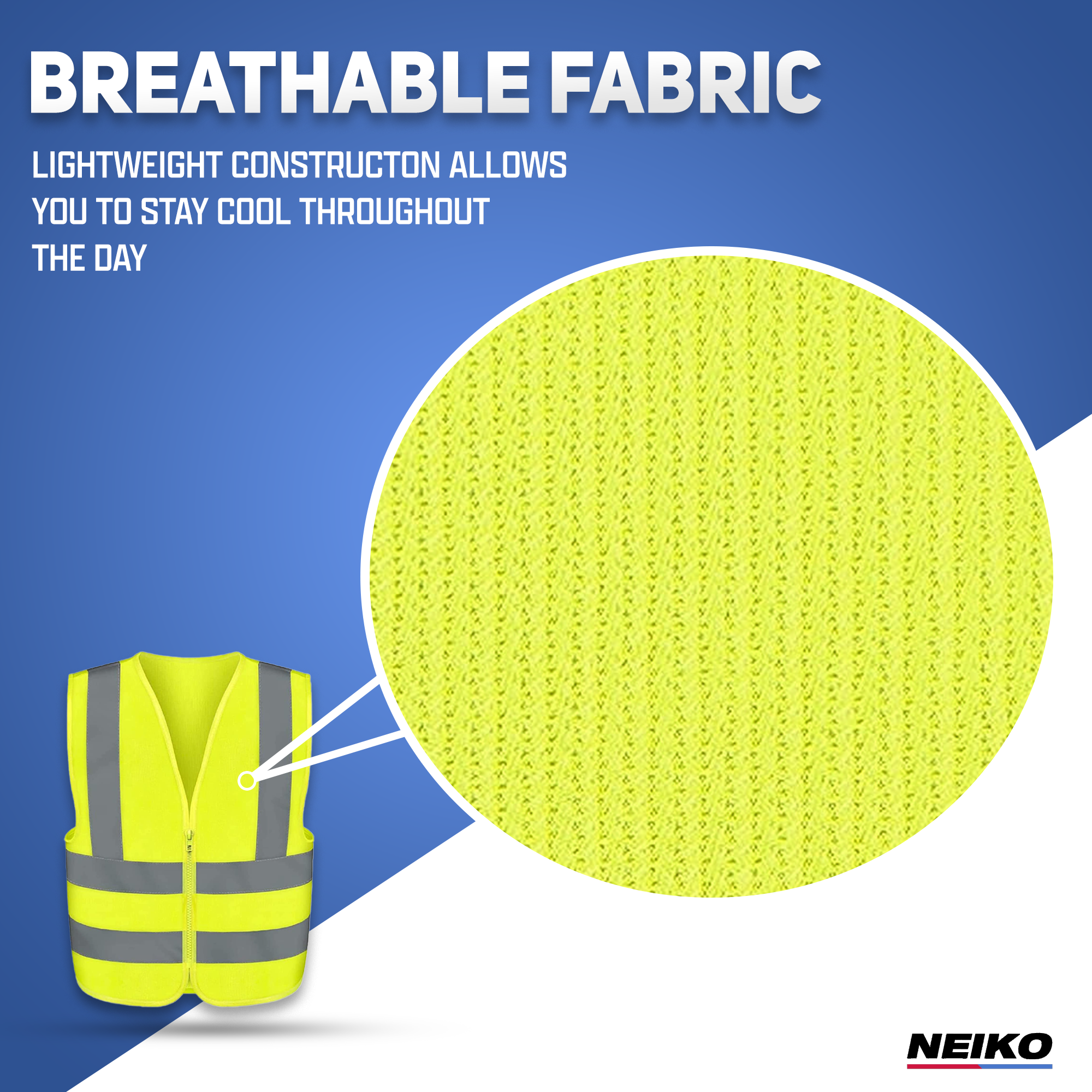 High-Visibility Safety Vest — Neon Yellow, Reflective Strips, Zipper Front (XX-Large