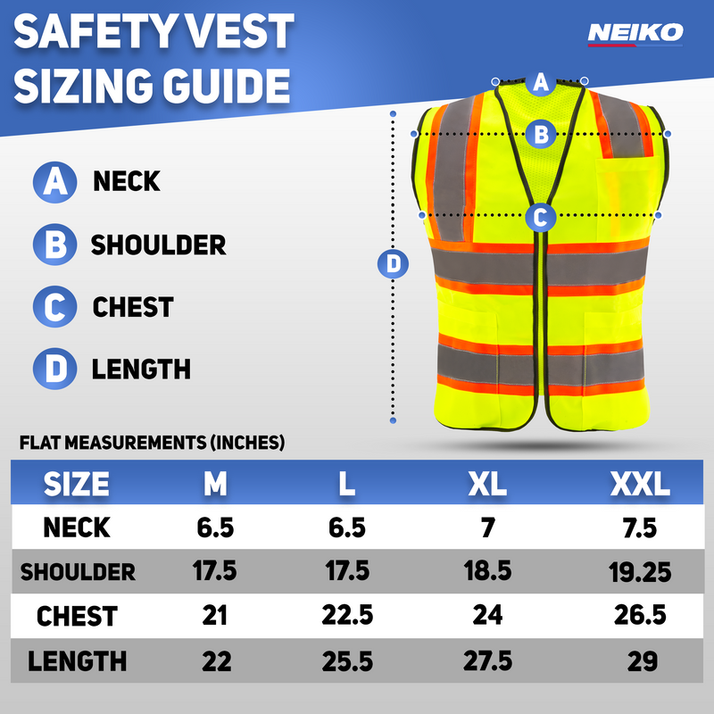 Neiko 53990A Large High Visibility Safety Vest, 3 Pockets and Zipper Neon Construction Vest, Neon Yellow, Safety Vest for Men and Women, Adult Safety Vest