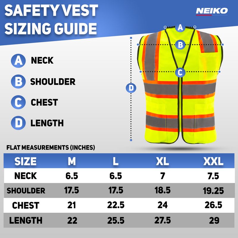 Neiko 53992A XX-Large High Visibility Safety Vest, 3 Pockets and Zipper Neon Construction Vest, Neon Yellow, Safety Vest for Men and Women, Adult Safety Vest