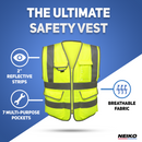 Neiko 53994A Large Ultra Reflective Safety Vest with Reflective Stripes & Zipper, Visibility Strips on Neon Yellow for Emergency, Safety Vest for Men and Women, Adult Safety Vest