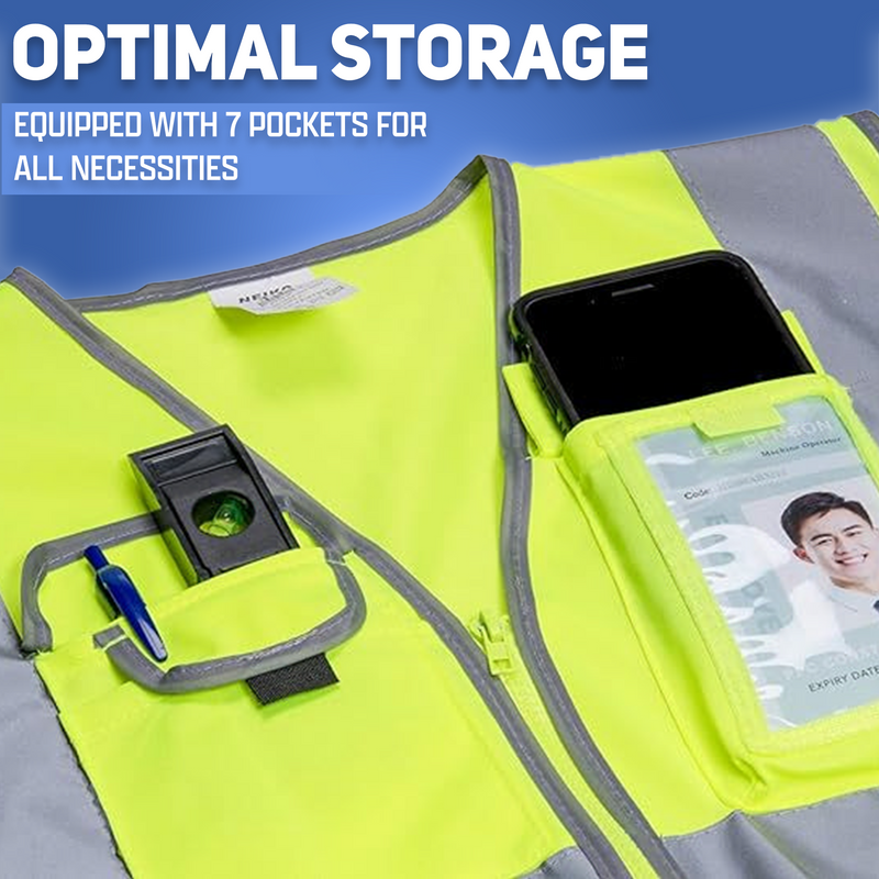 Neiko 53994A Large Ultra Reflective Safety Vest with Reflective Stripes & Zipper, Visibility Strips on Neon Yellow for Emergency, Safety Vest for Men and Women, Adult Safety Vest