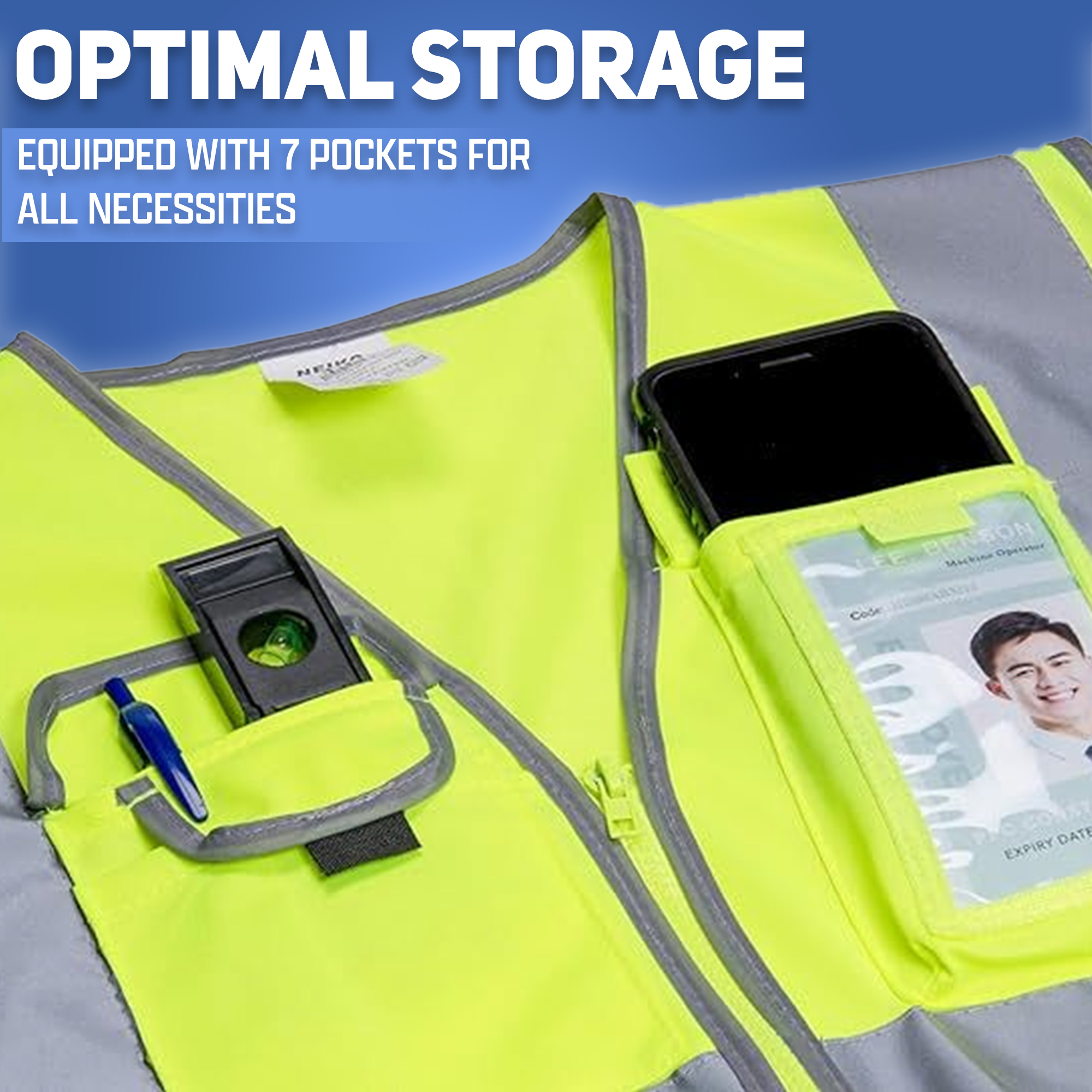 High-Visibility Safety Vest – Reflective Strips, Zipper Front (X-Large)