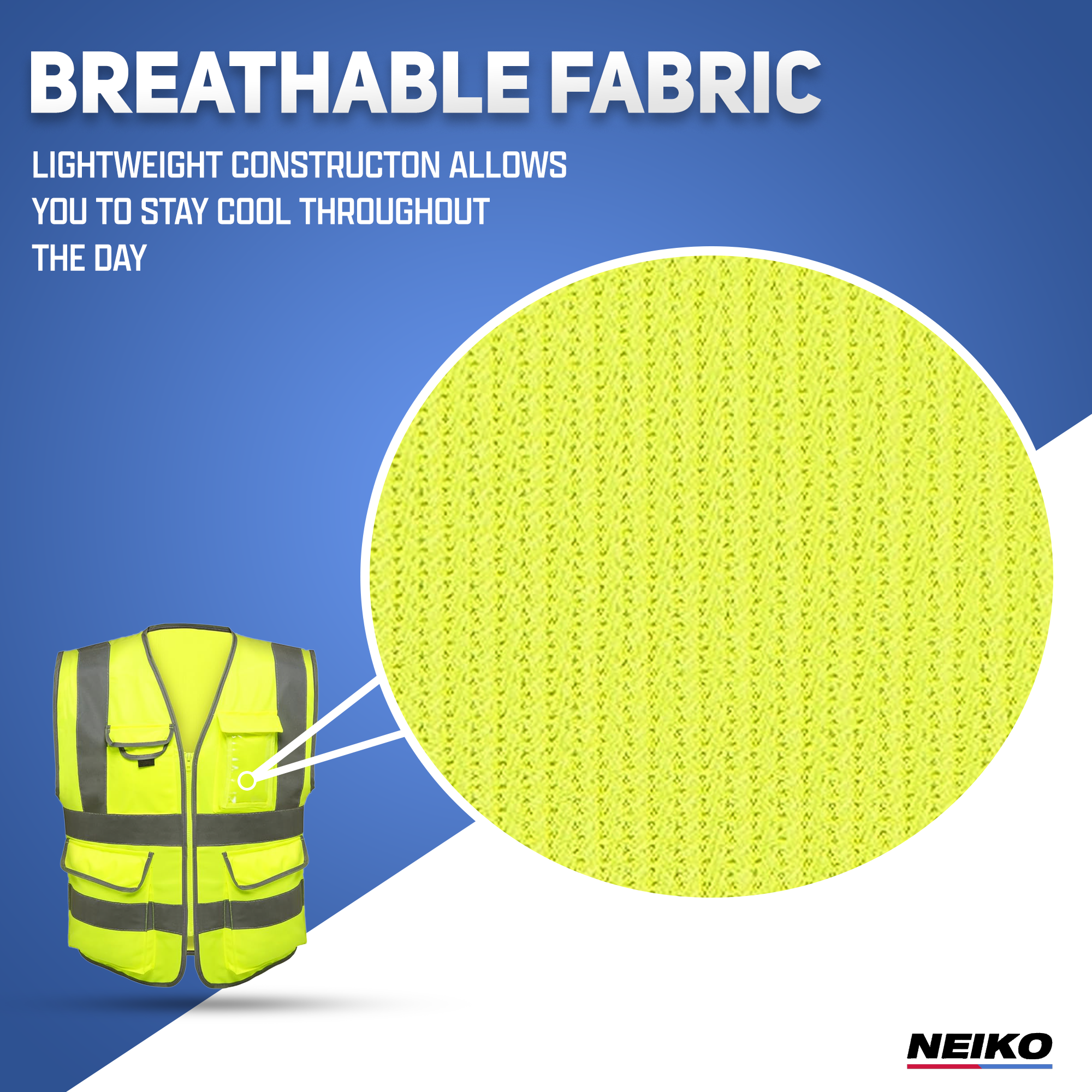 High-Visibility Safety Vest – Reflective Strips, Zipper Front (X-Large)