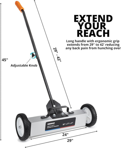 18” Rolling Magnetic Sweeper – Adjustable Handle, 45 lb Pickup Capacity