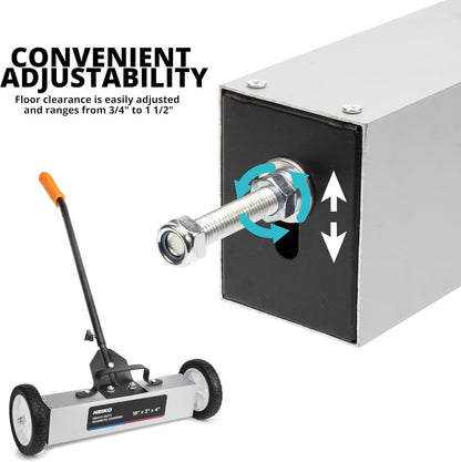 18” Rolling Magnetic Sweeper – Adjustable Handle, 45 lb Pickup Capacity