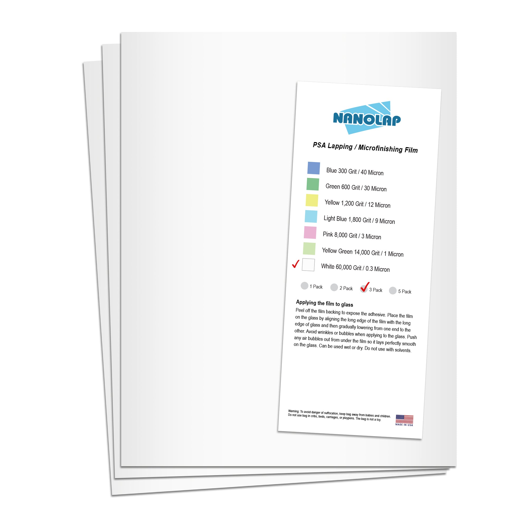 NANOLAP PSA Lapping Film 0.3 Micron (60,000 Grit) Adhesive Polishing Paper (3-Piece)