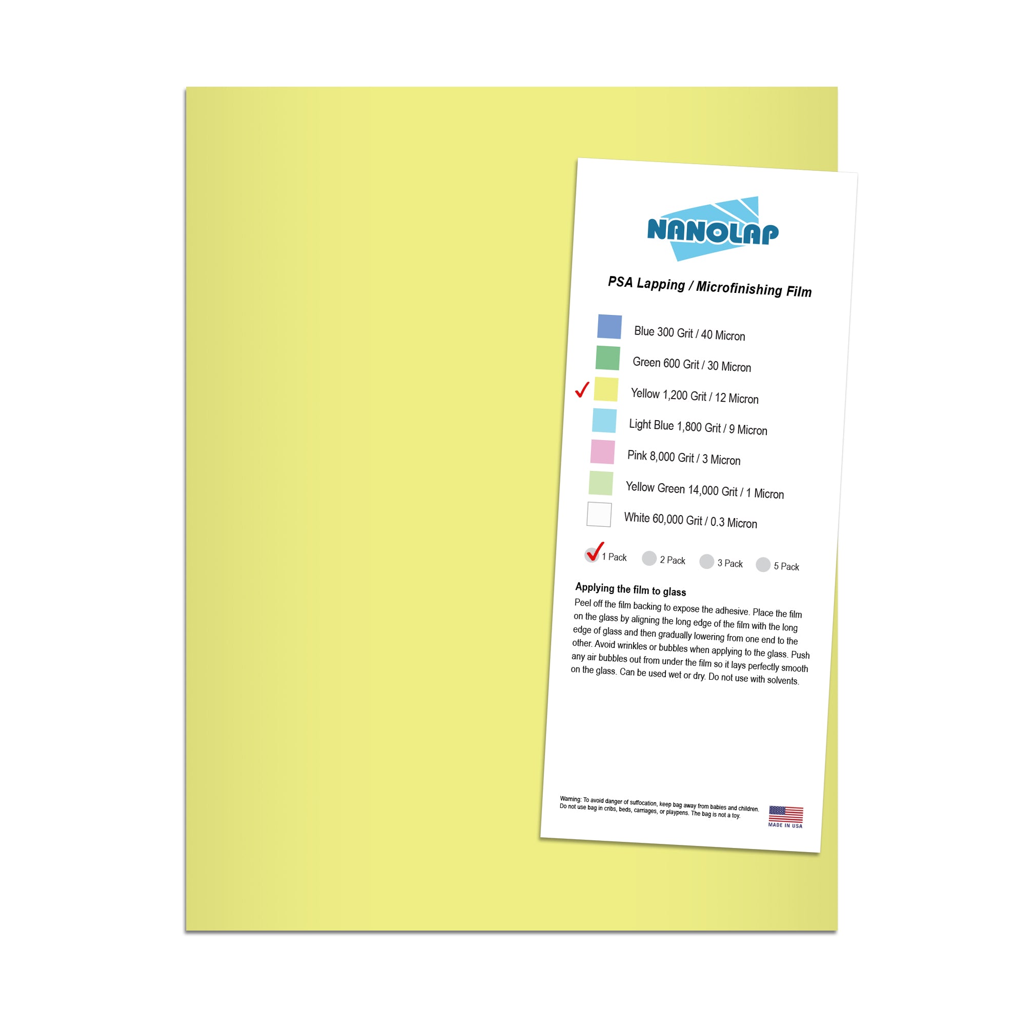 NANOLAP PSA Lapping Film 12 Micron (1,200 Grit) Adhesive Polishing Paper (1-Piece)