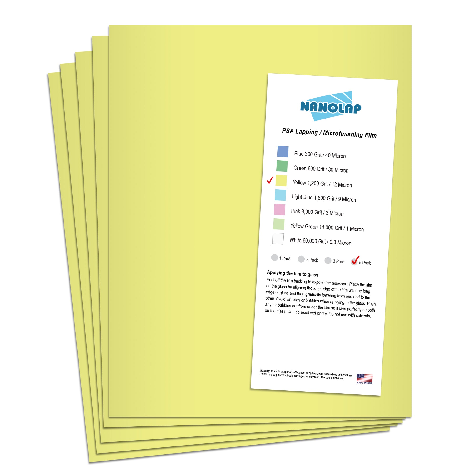 NANOLAP PSA Lapping Film 12 Micron (1,200 Grit) Adhesive Polishing Paper (5-Piece)