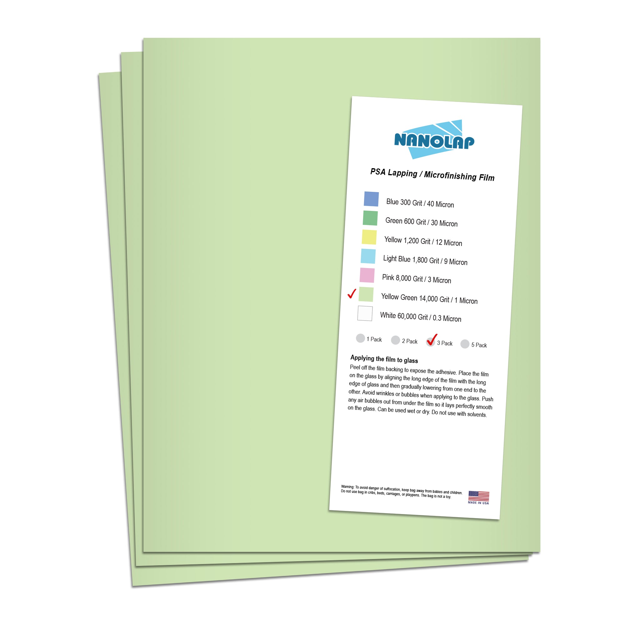 NANOLAP PSA Lapping Film 1 Micron (14,000 Grit) Adhesive Polishing Paper (3-Piece)