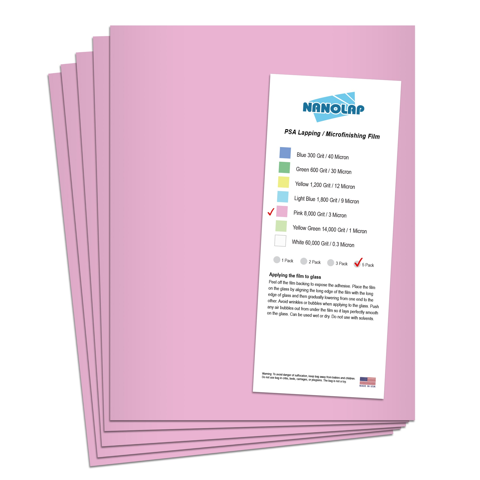 NANOLAP PSA Lapping Film 3 Micron (8,000 Grit) Adhesive Polishing Paper (5-Piece)