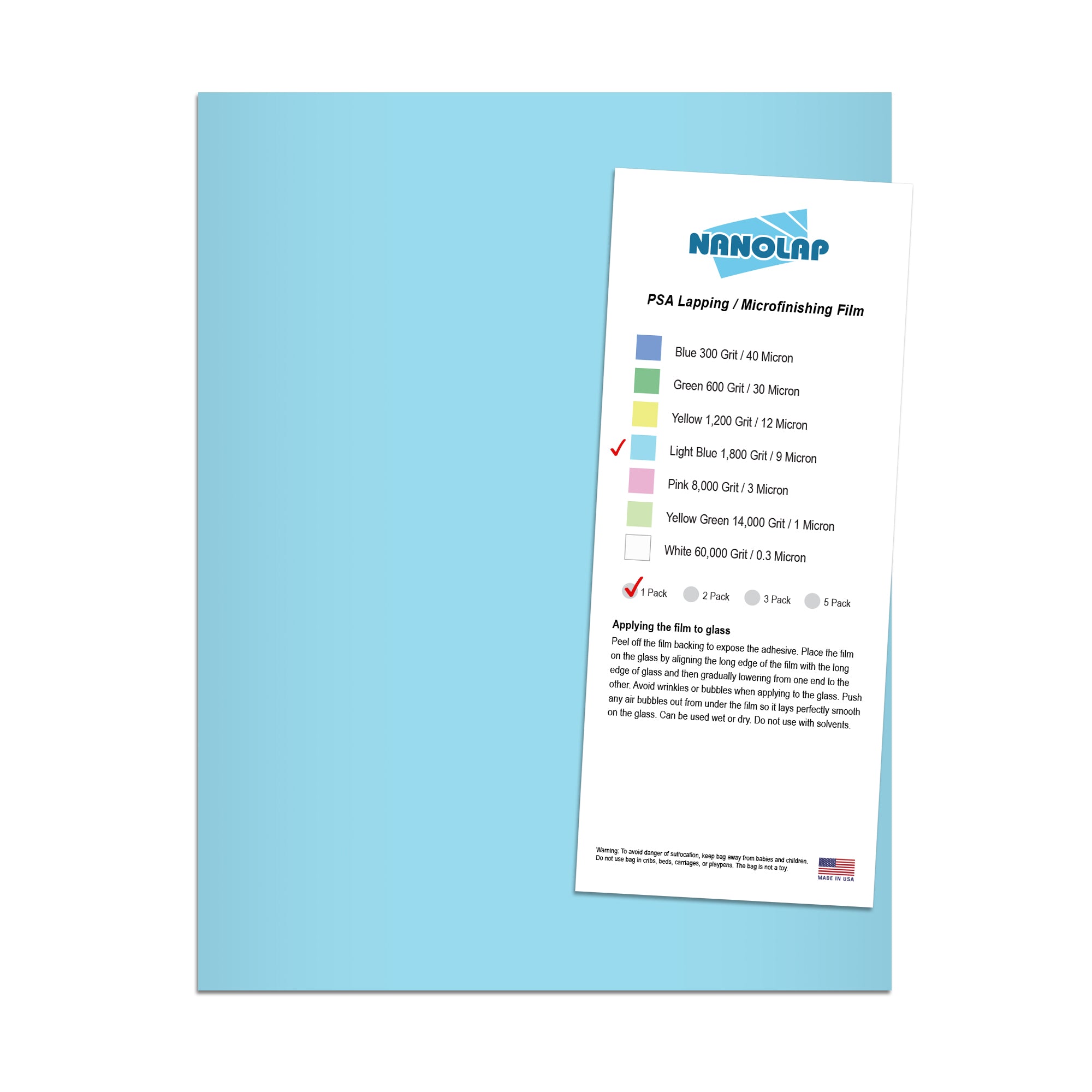 NANOLAP PSA Lapping Film 9 Micron (1,800 Grit) Adhesive Polishing Paper (1-Piece)