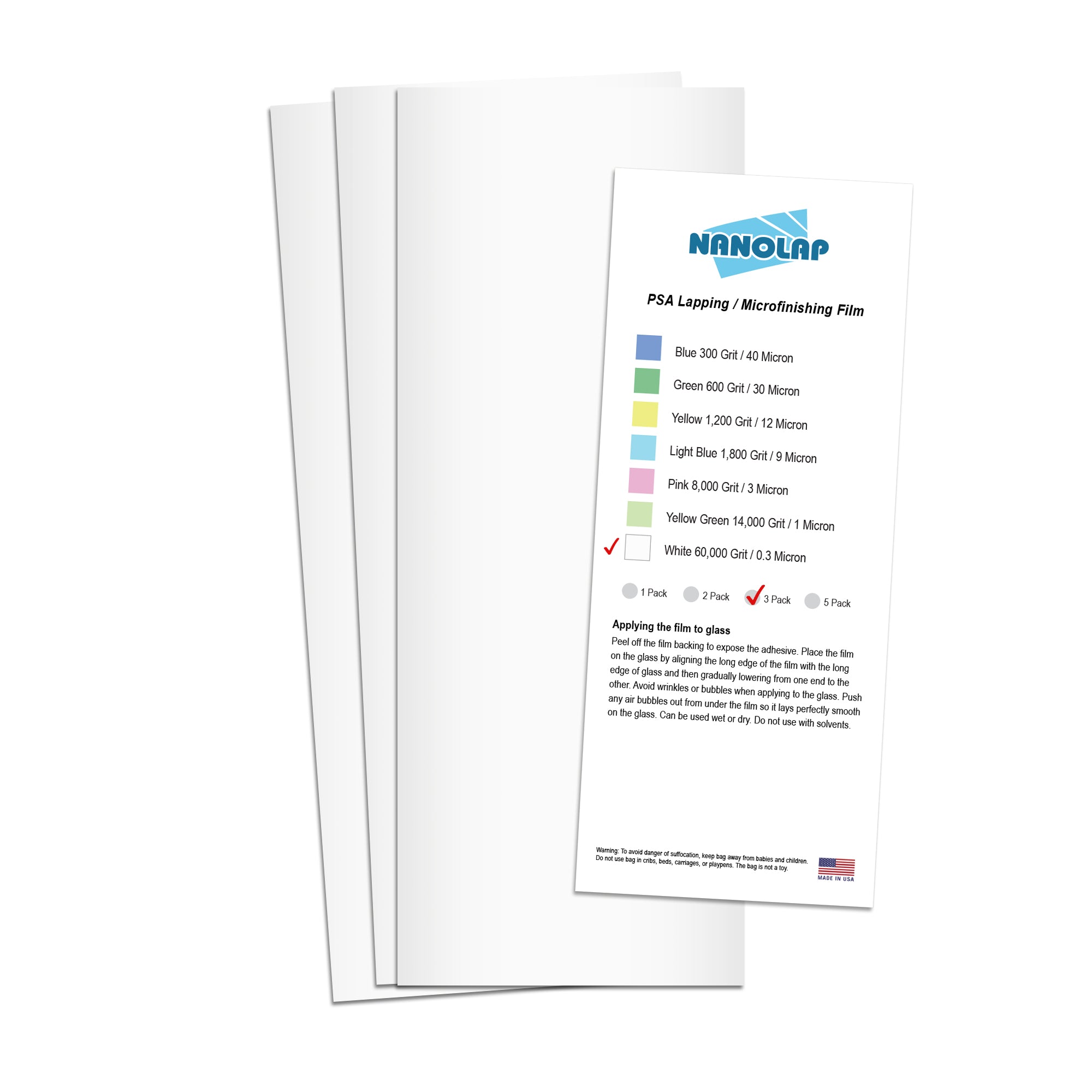 NANOLAP PSA Lapping Film 0.3 Micron (60,000 Grit) Adhesive Polishing Paper (3-Piece)