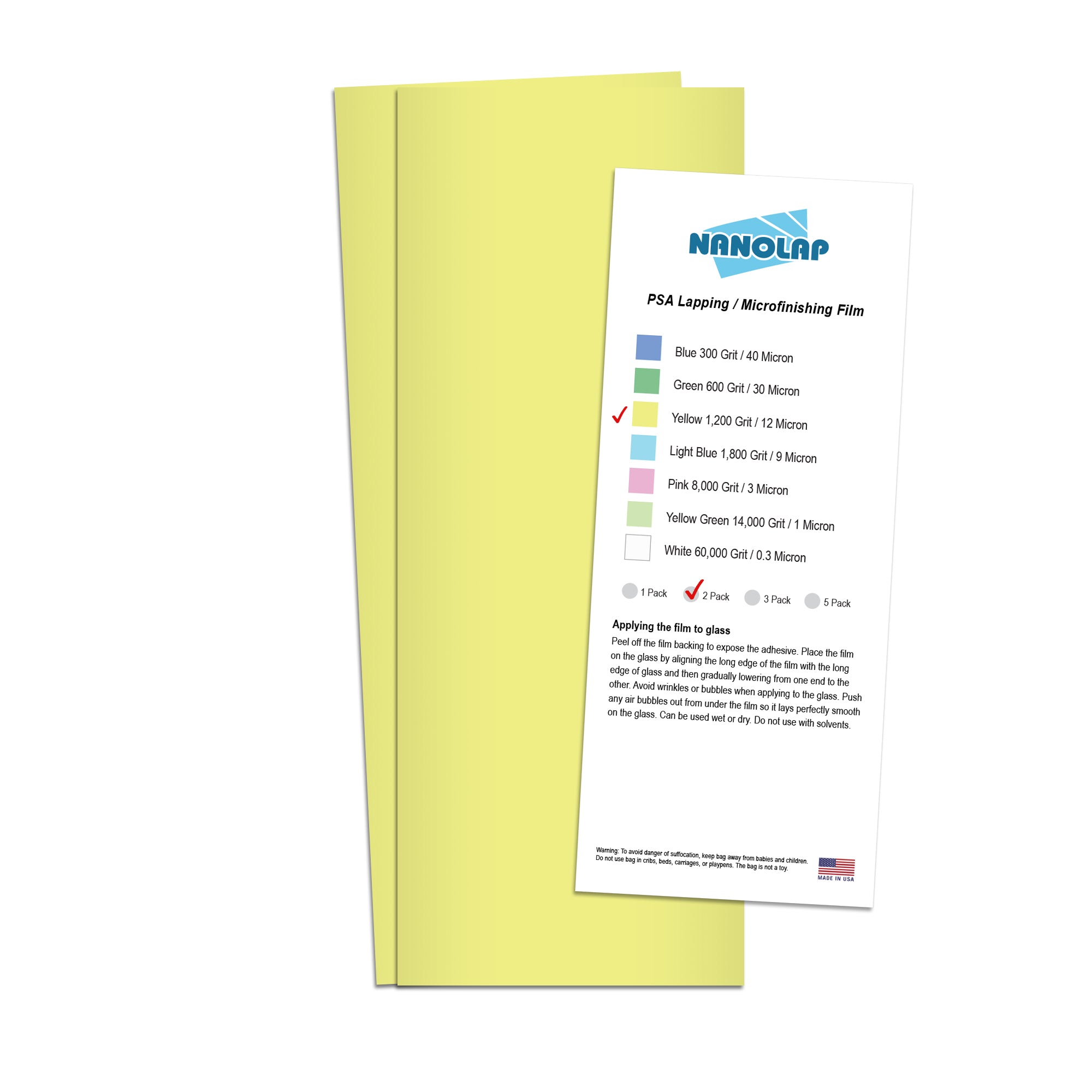 NANOLAP PSA Lapping Film 12 Micron (1,200 Grit) Adhesive Polishing Paper (2-Piece)