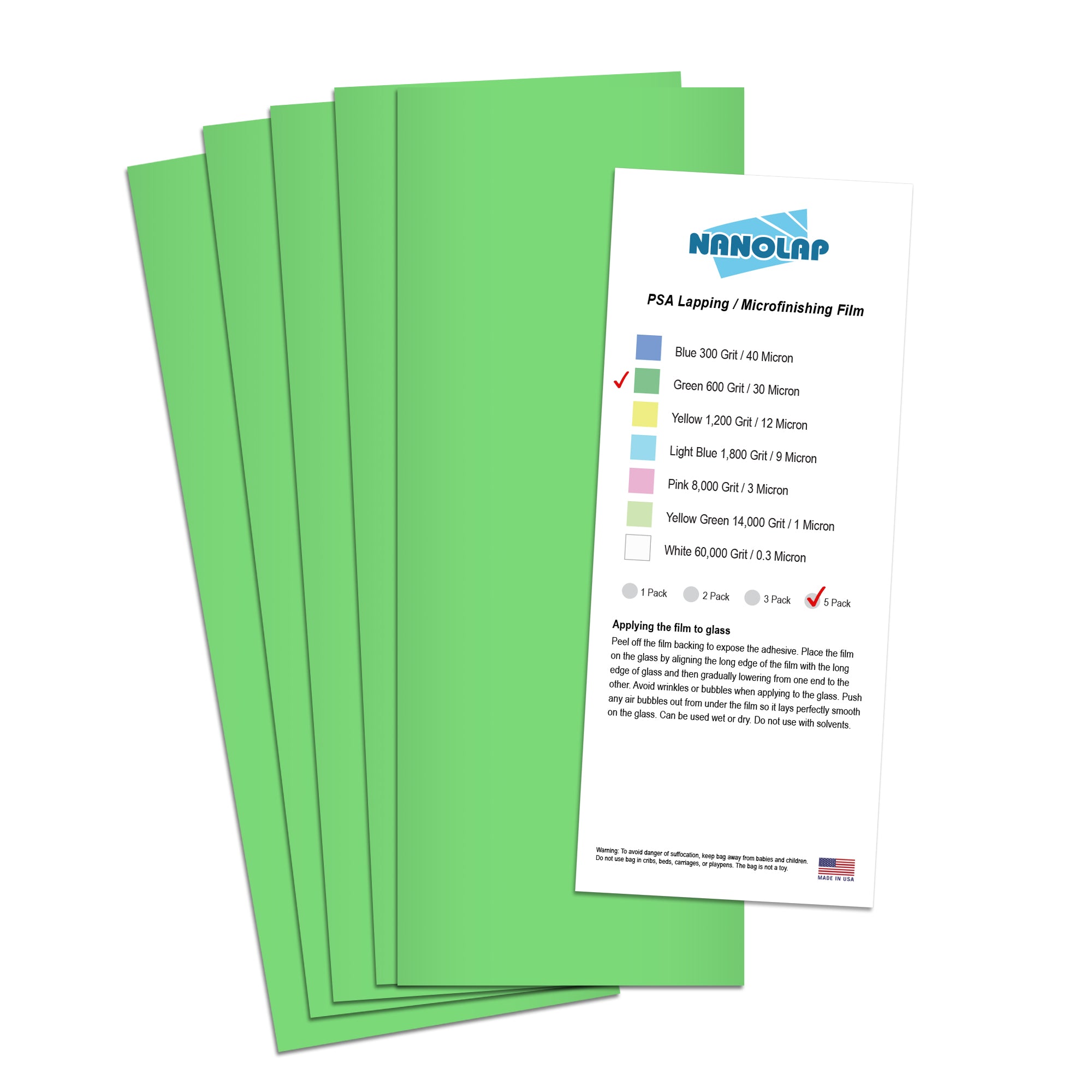 NANOLAP PSA Lapping Film 30 Micron (600 Grit) Adhesive Polishing Paper (5-Piece)