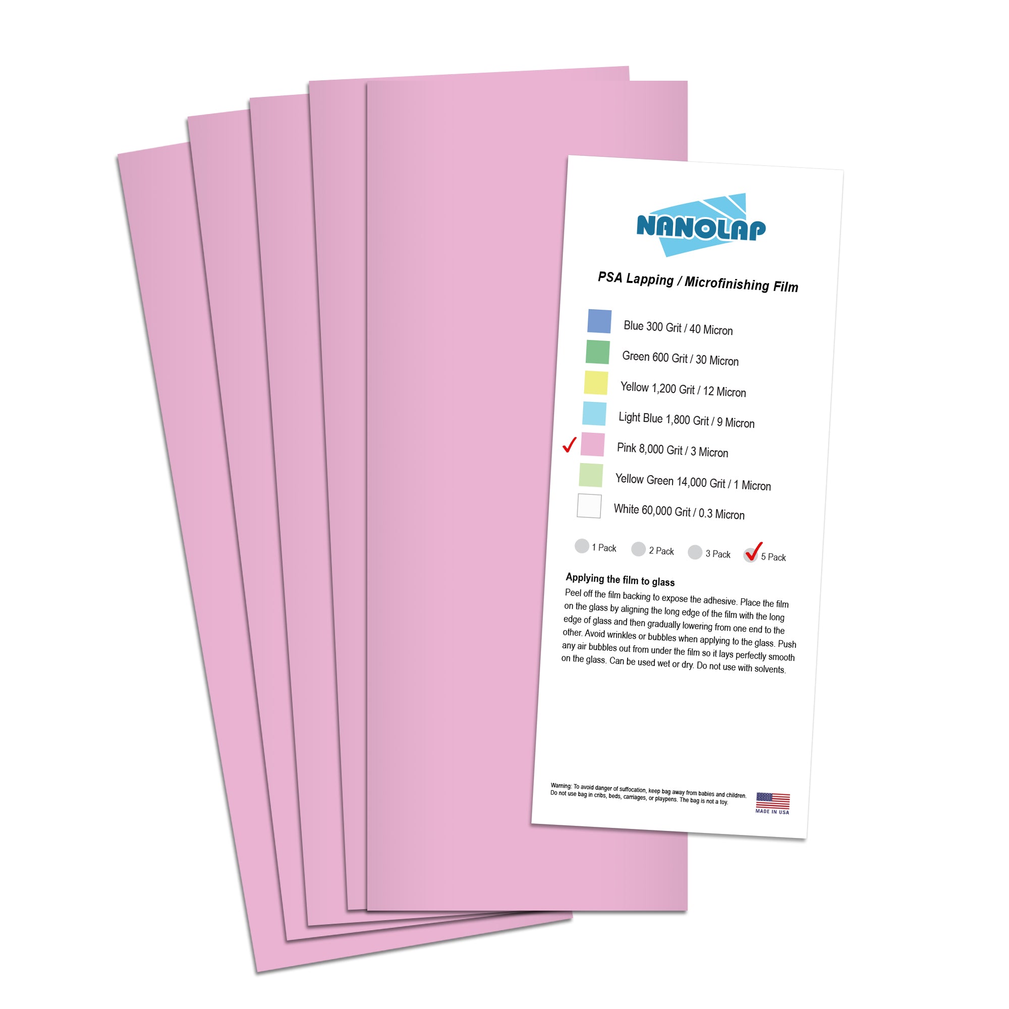 NANOLAP PSA Lapping Film 3 Micron (8,000 Grit) Adhesive Polishing Paper (5-Piece)