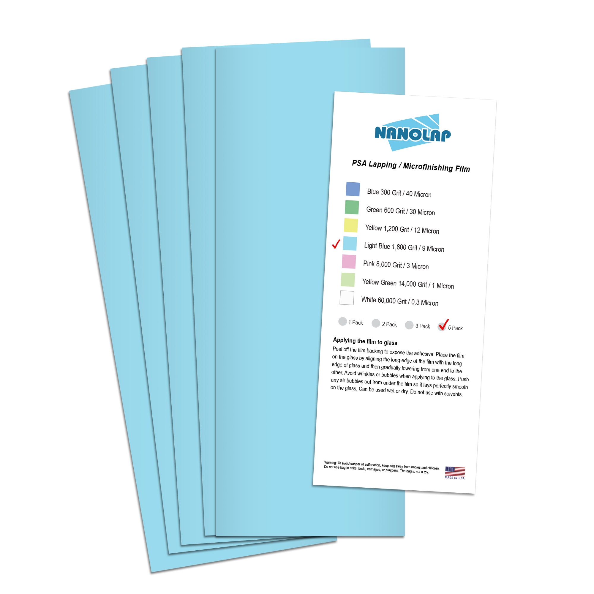 NANOLAP PSA Lapping Film 9 Micron (1,800 Grit) Adhesive Polishing Paper (5-Piece)