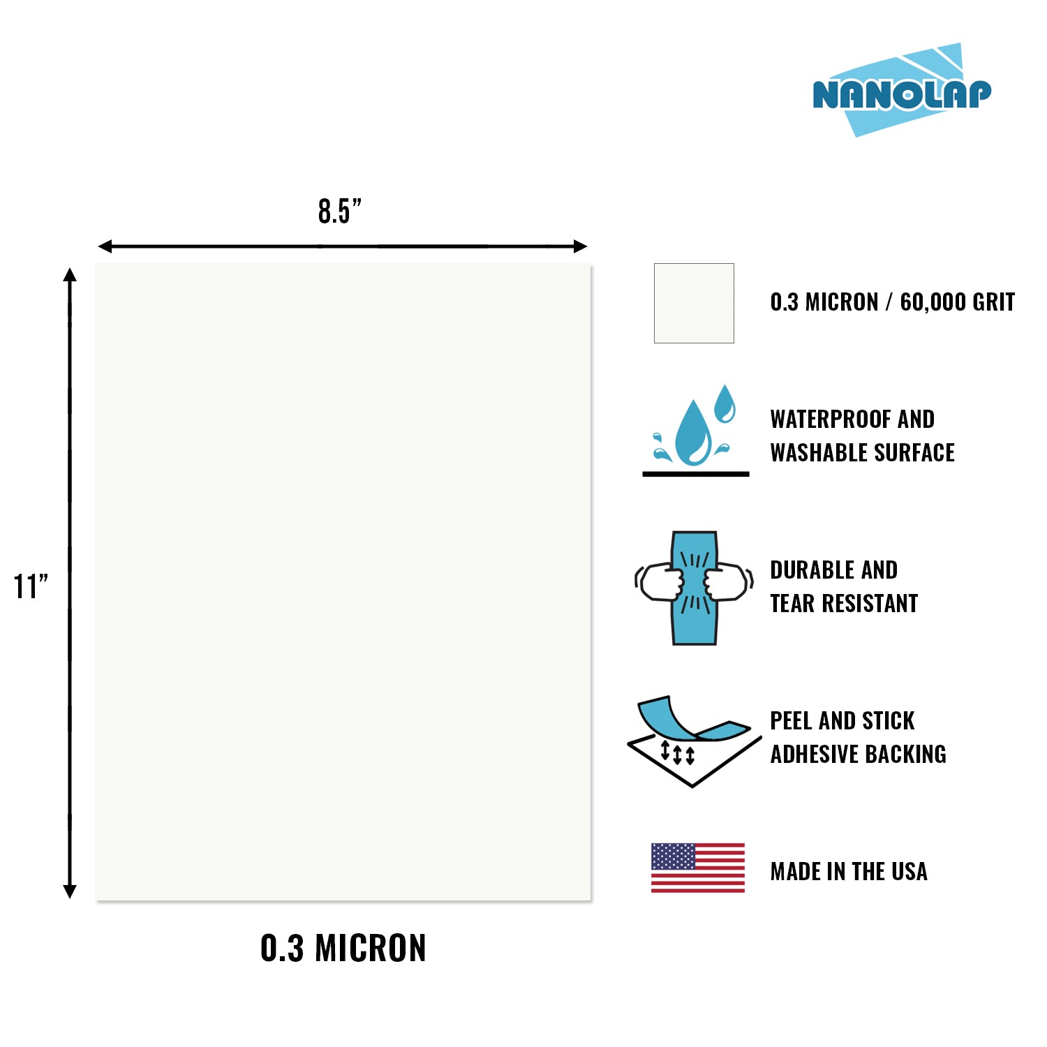 NANOLAP PSA Lapping Film 0.3 Micron (60,000 Grit) Adhesive Polishing Paper (2-Piece)