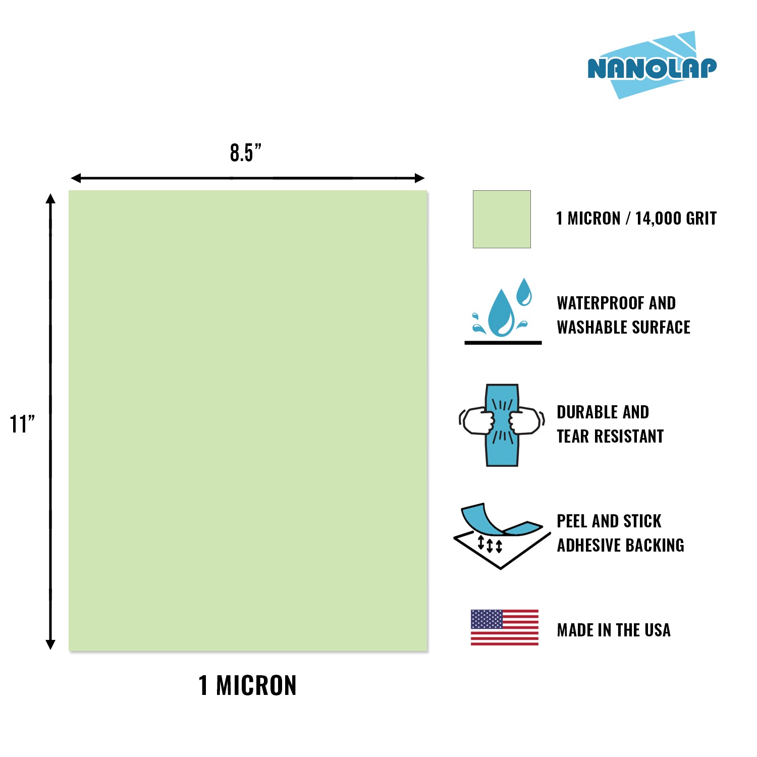 NANOLAP PSA Lapping Film 1 Micron (14,000 Grit) Adhesive Polishing Paper (5-Piece)