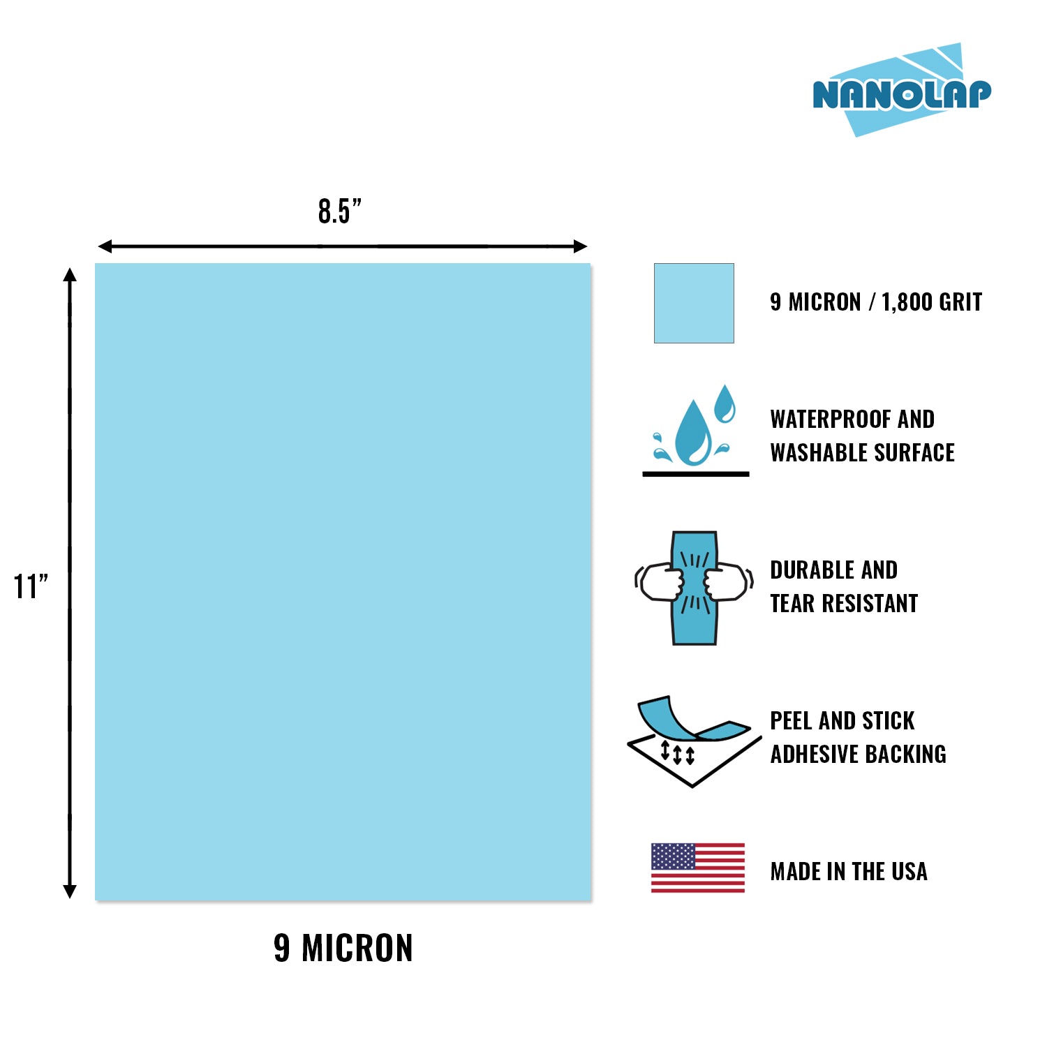 NANOLAP PSA Lapping Film 9 Micron (1,800 Grit) Adhesive Polishing Paper (1-Piece)