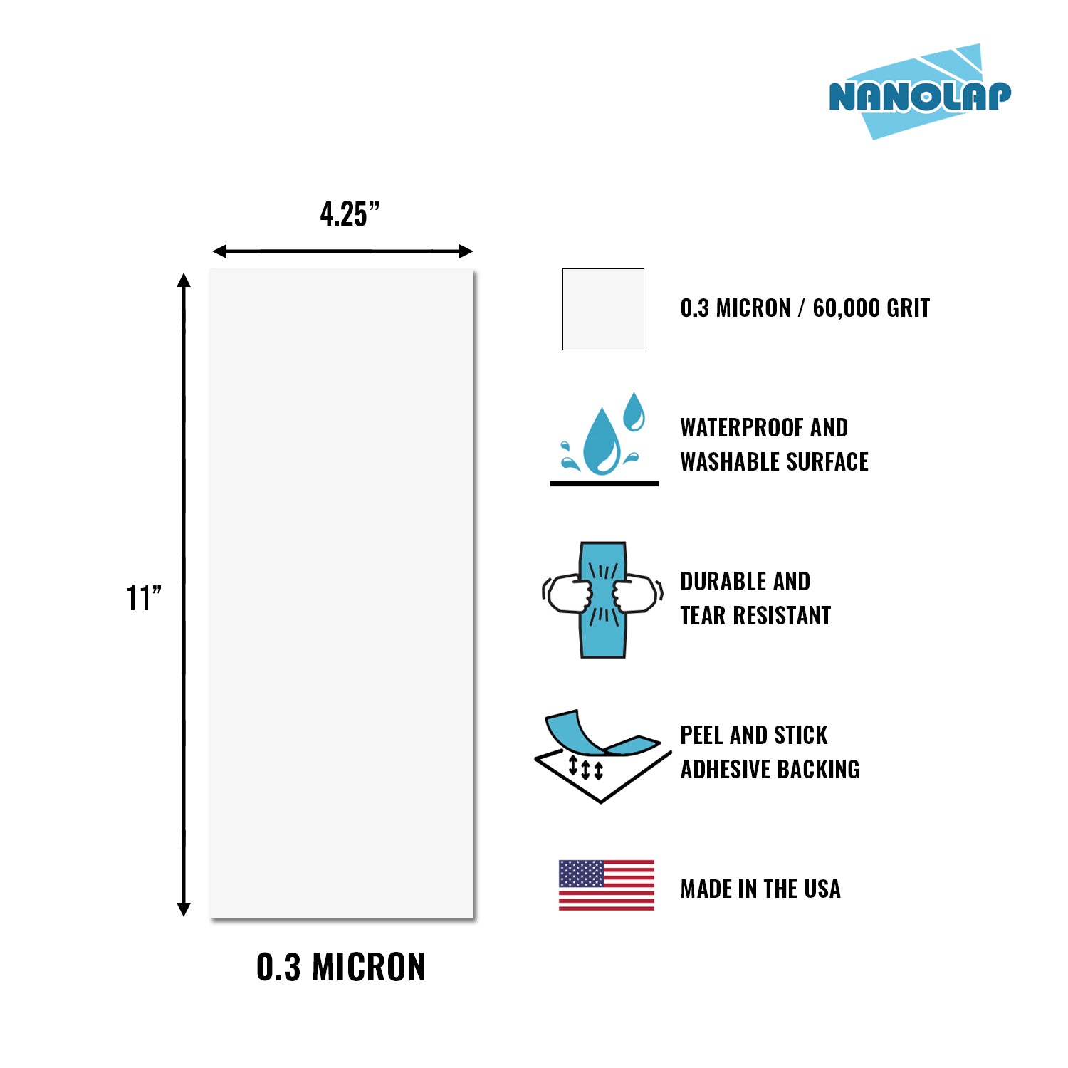 NANOLAP PSA Lapping Film 0.3 Micron (60,000 Grit) Adhesive Polishing Paper (2-Piece)