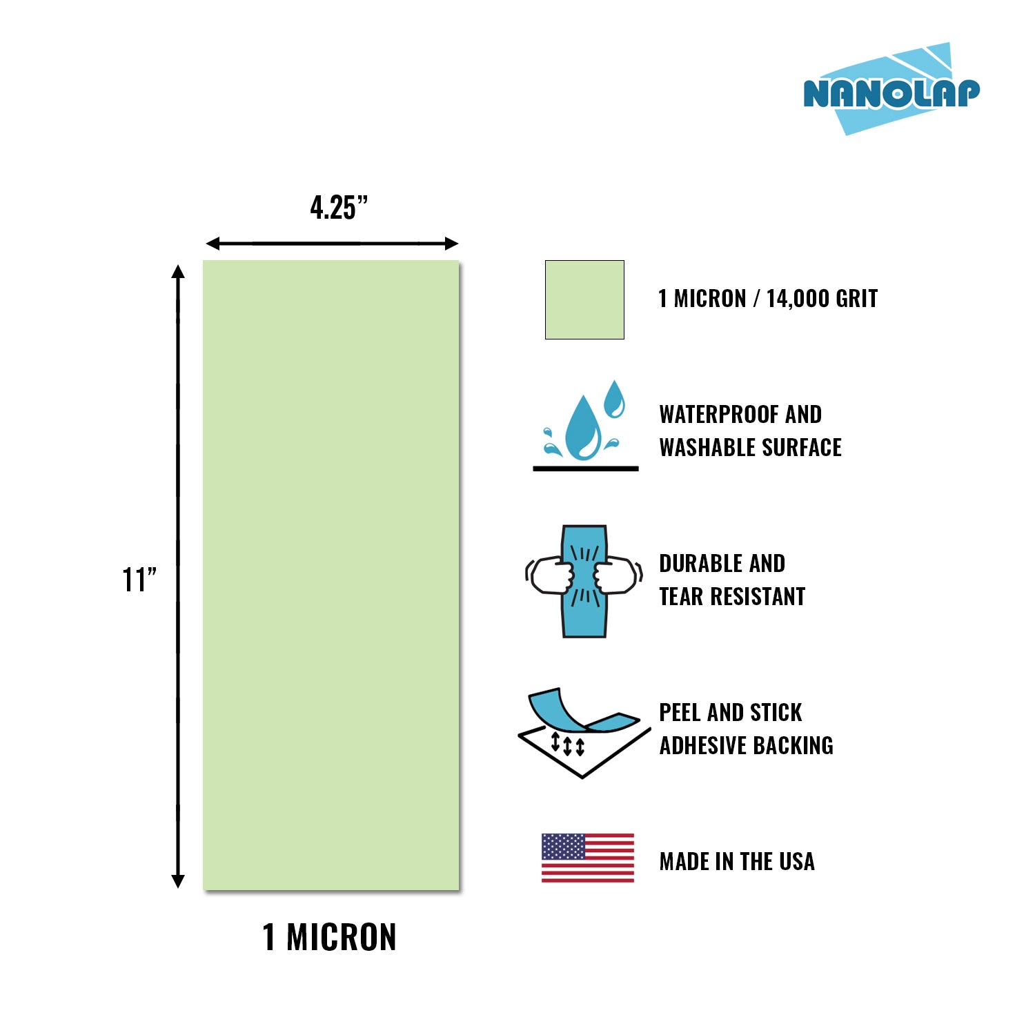 NANOLAP PSA Lapping Film 1 Micron (14,000 Grit) Adhesive Polishing Paper (5-Piece)